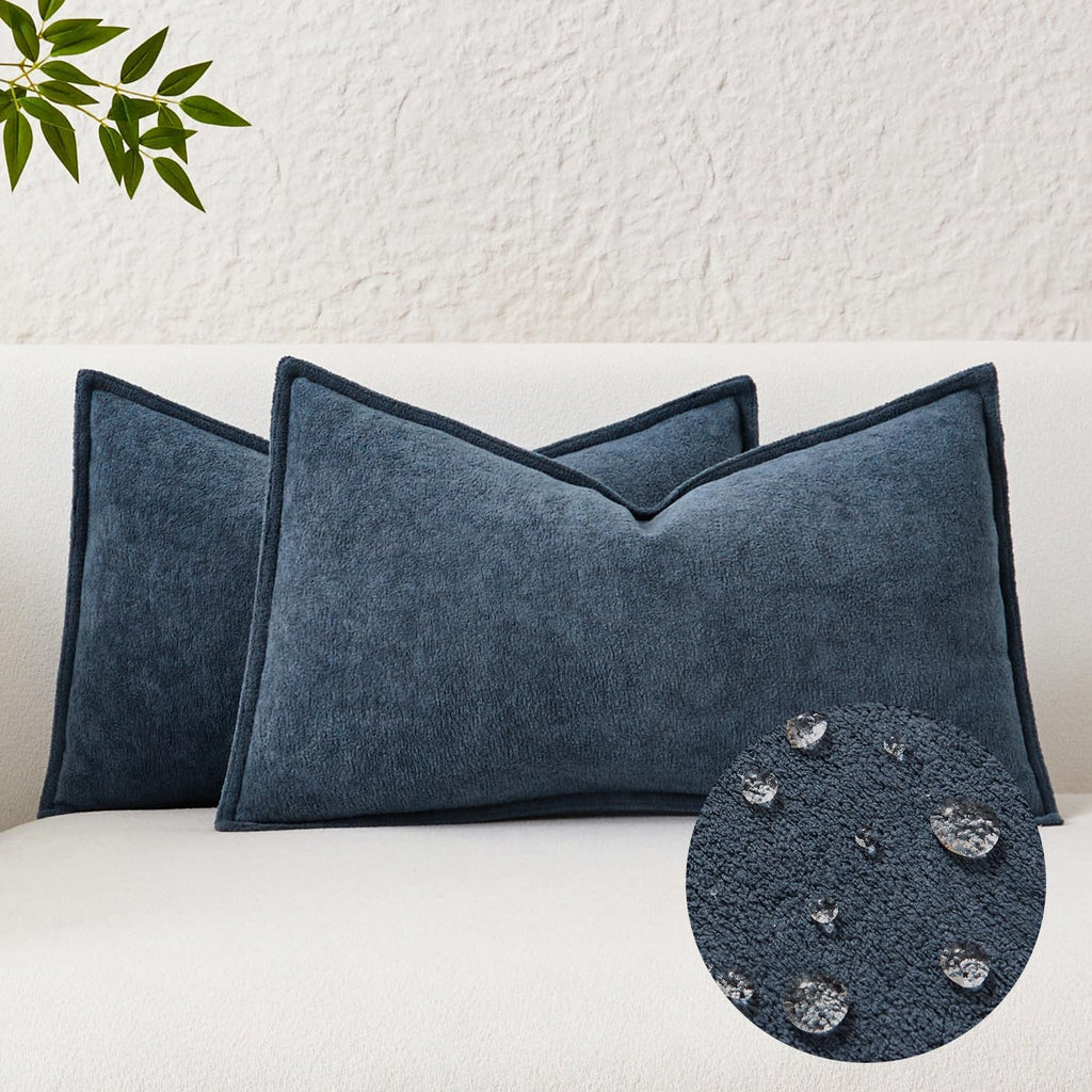 KevinTextile Kevin Textile Waterproof Decorative Pillow Covers Dusty Blue 12x20 Inch Pack of 2 Soft Boucle Textured Lumbars Cushions Elegan…