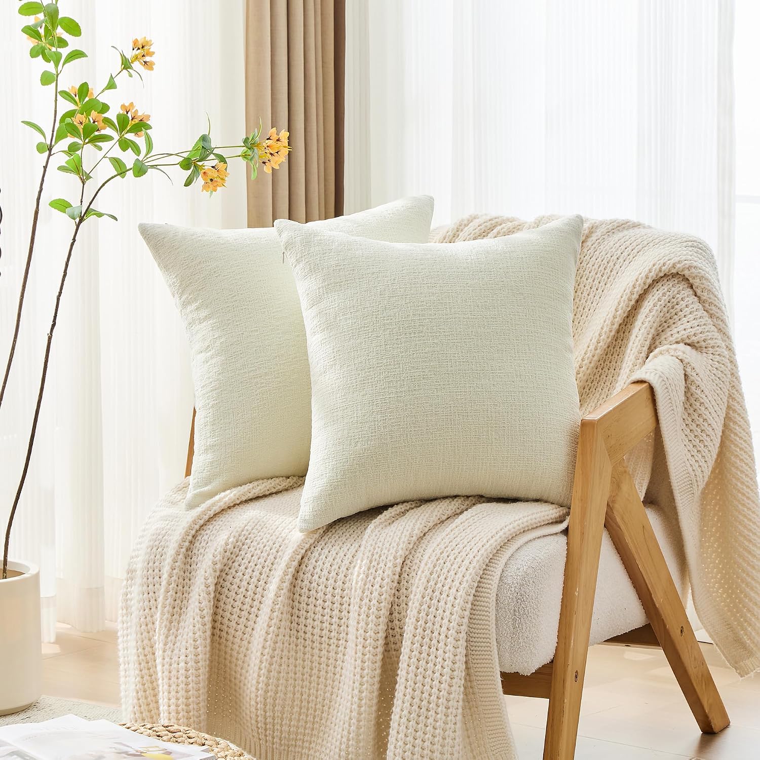 Gawamay Set of 2 Soft Textured Chenille Throw Pillow Covers 26x26 Inch (66x66 CM), Decorative Pillowcases Cushion Covers for Farmhouse Home…