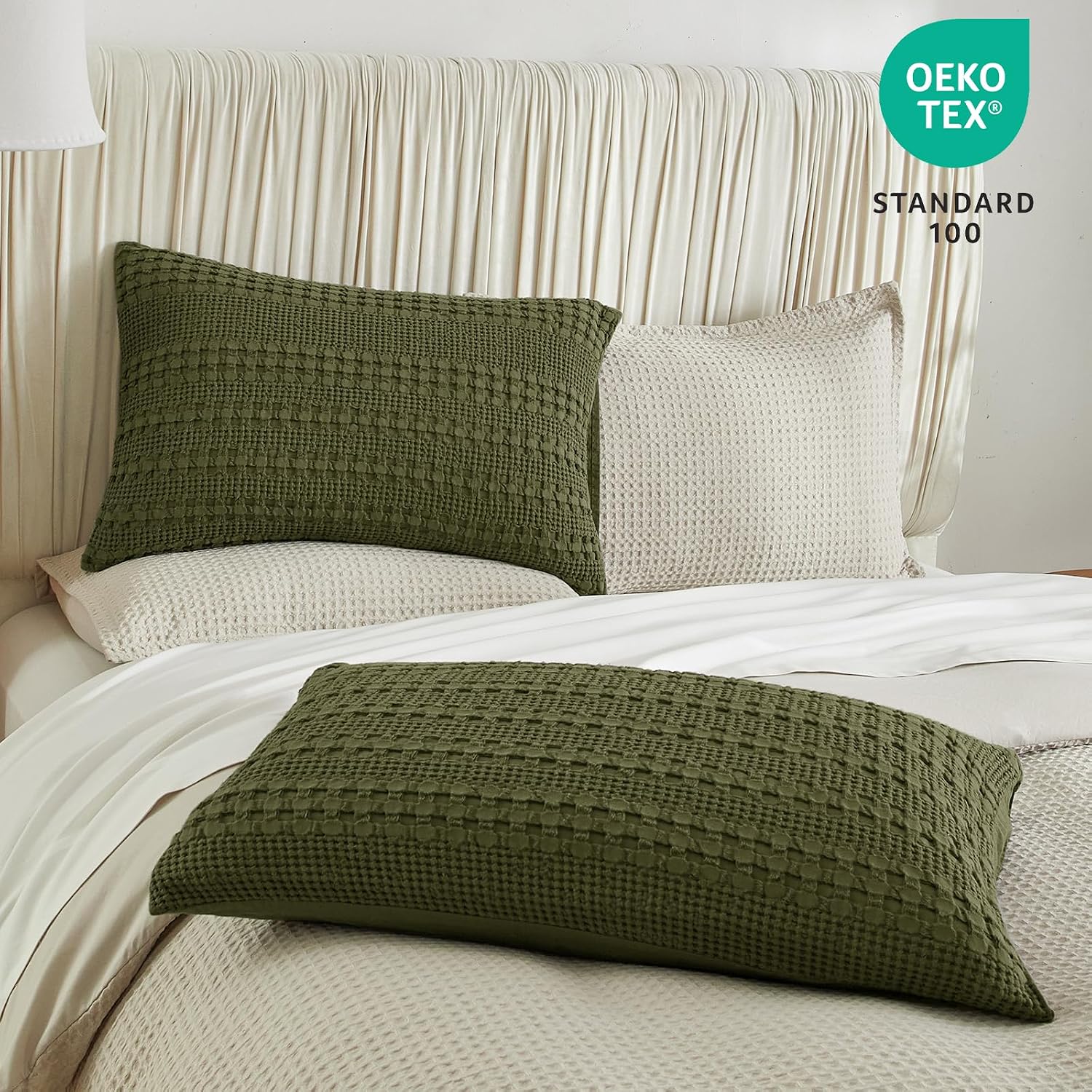 Phf 100% Cotton Waffle Pillow Shams Standard Size, 2 Pack 20" x 26" Soft Skin-Friendly Pillowcases, No Filling, Aesthetic Woven and Breatha…