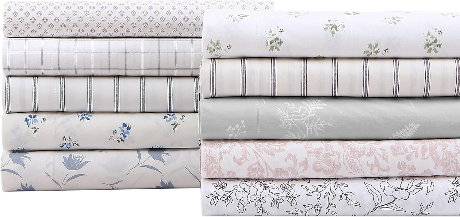 StoneCottage Stone Cottage - King Sheets, Cotton Percale Bedding Set, Crisp & Cool Home Decor (Trenton Stripe Green, 4 pcs, King) 4 pcs Cot…