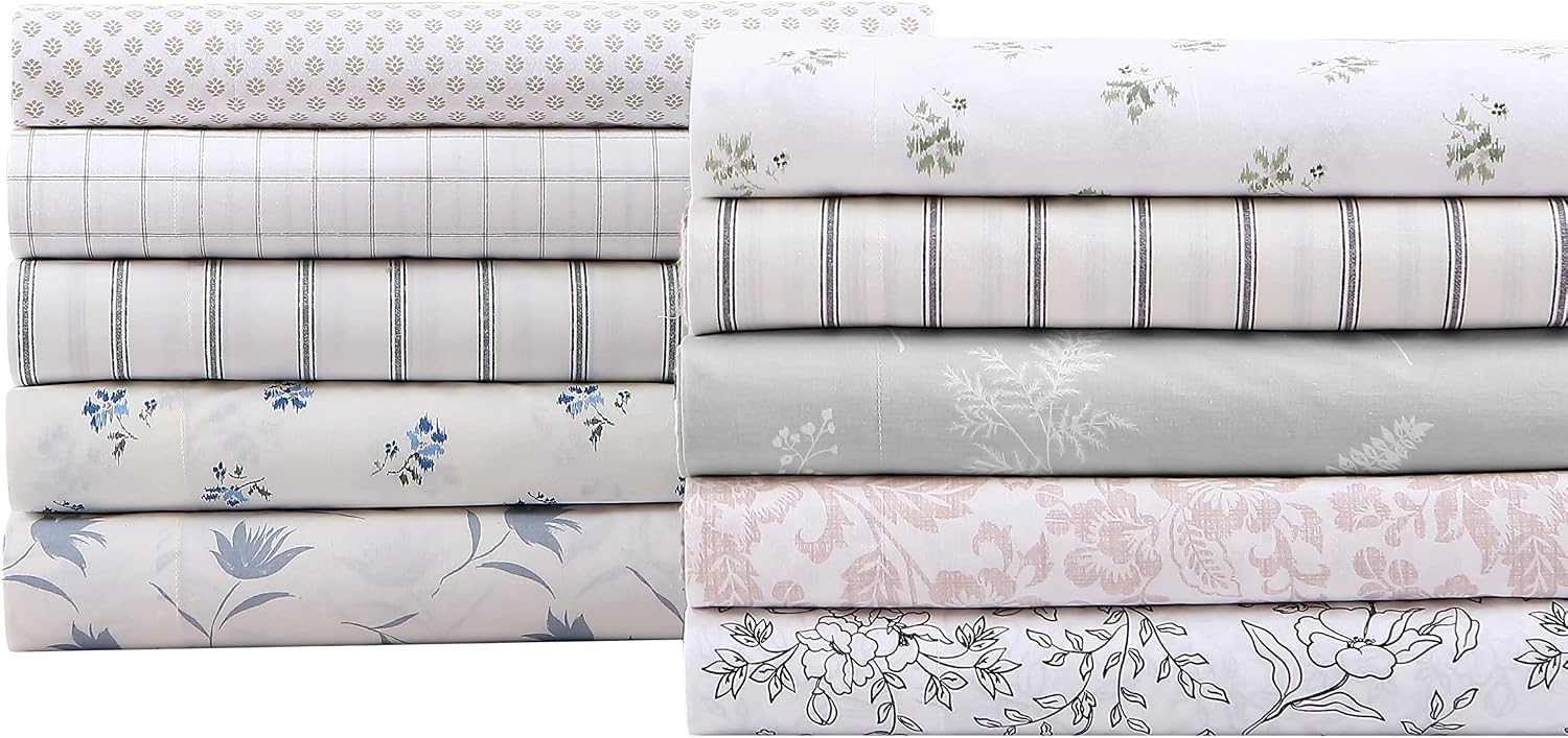 StoneCottage Stone Cottage - King Sheets, Cotton Percale Bedding Set, Crisp & Cool Ideal Bedding Set (Mae, King) (Pack of 6) Cotton pink
