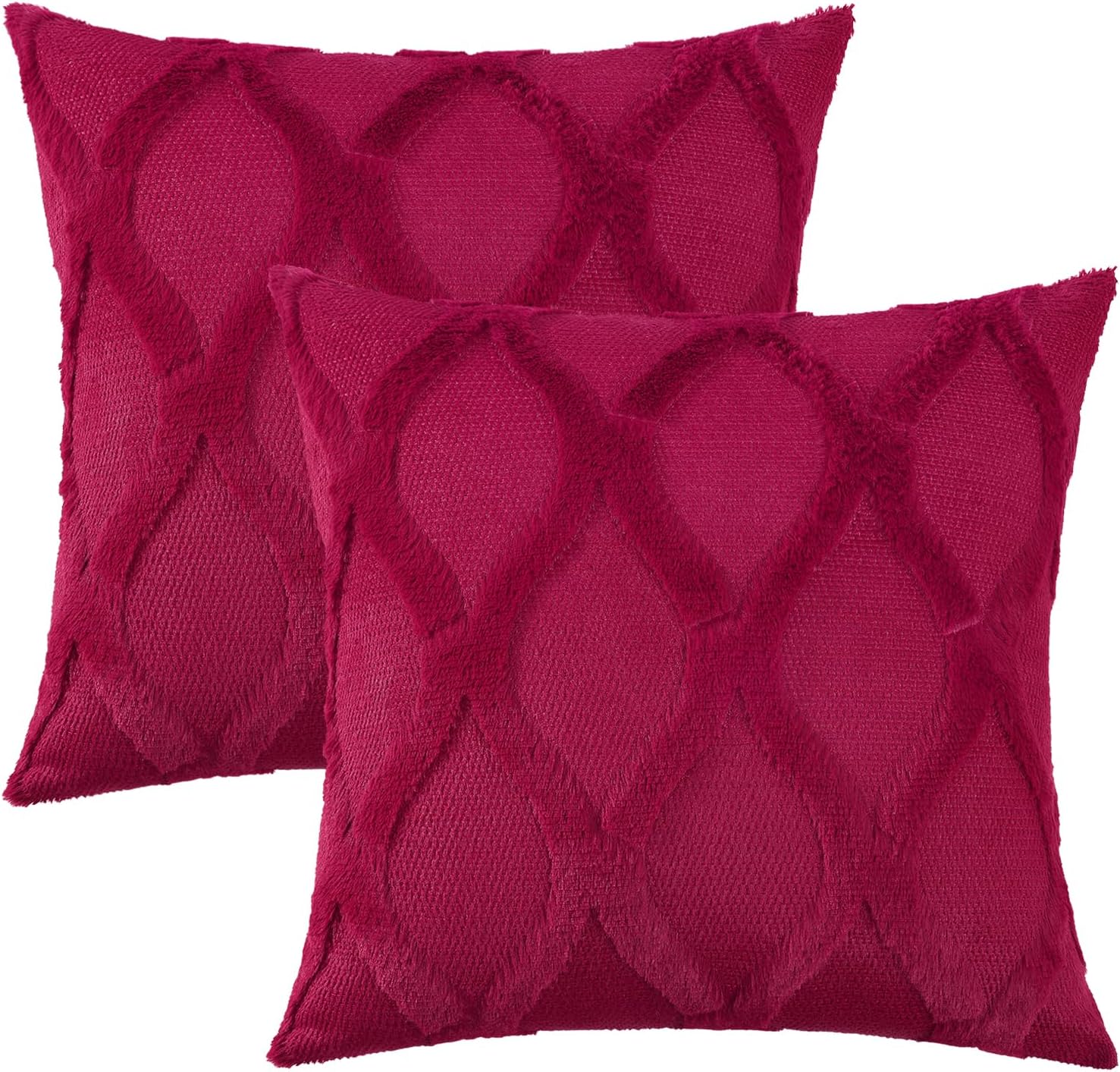 decorUhome Summer Euro Sham Throw Pillow Covers 26x26 Inch Set of 2, Soft Plush Faux Fur Wool Burgundy Accent Couch Pillow Covers for Moder…