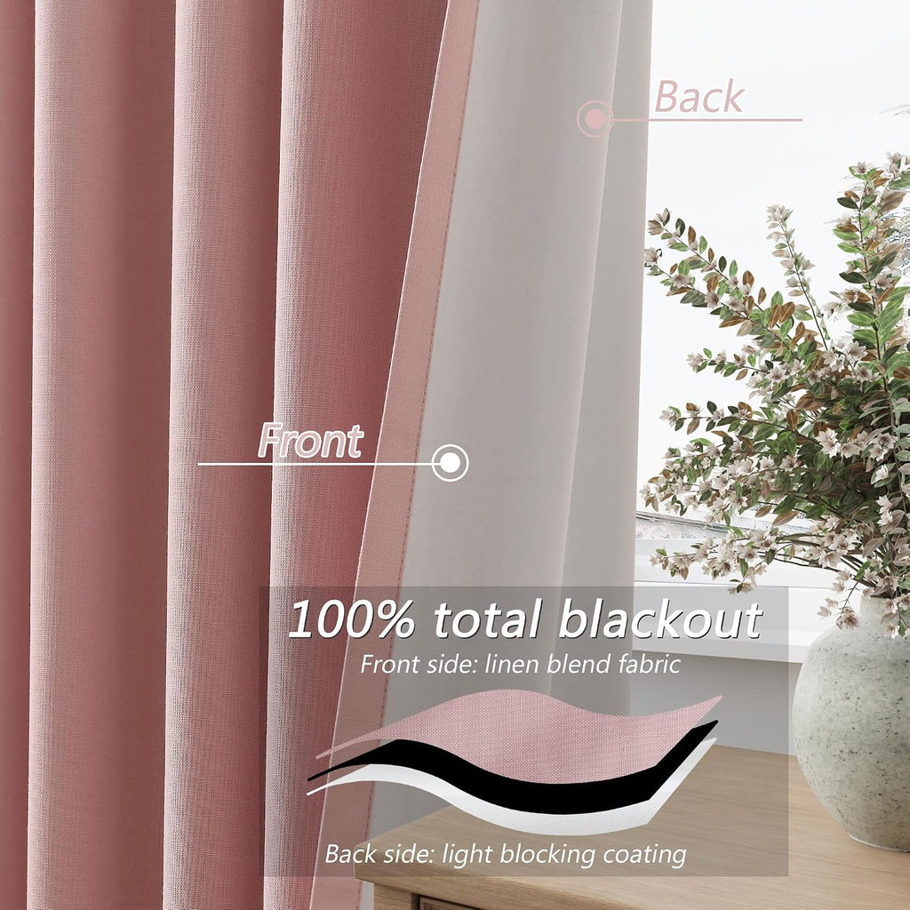Guken 100% Blackout Linen Curtains 84 Inch 2 Panels Set for Girl's Bedroom, Living Room, Nursery, Back Tab Thermal Insulated Black Out Drap…