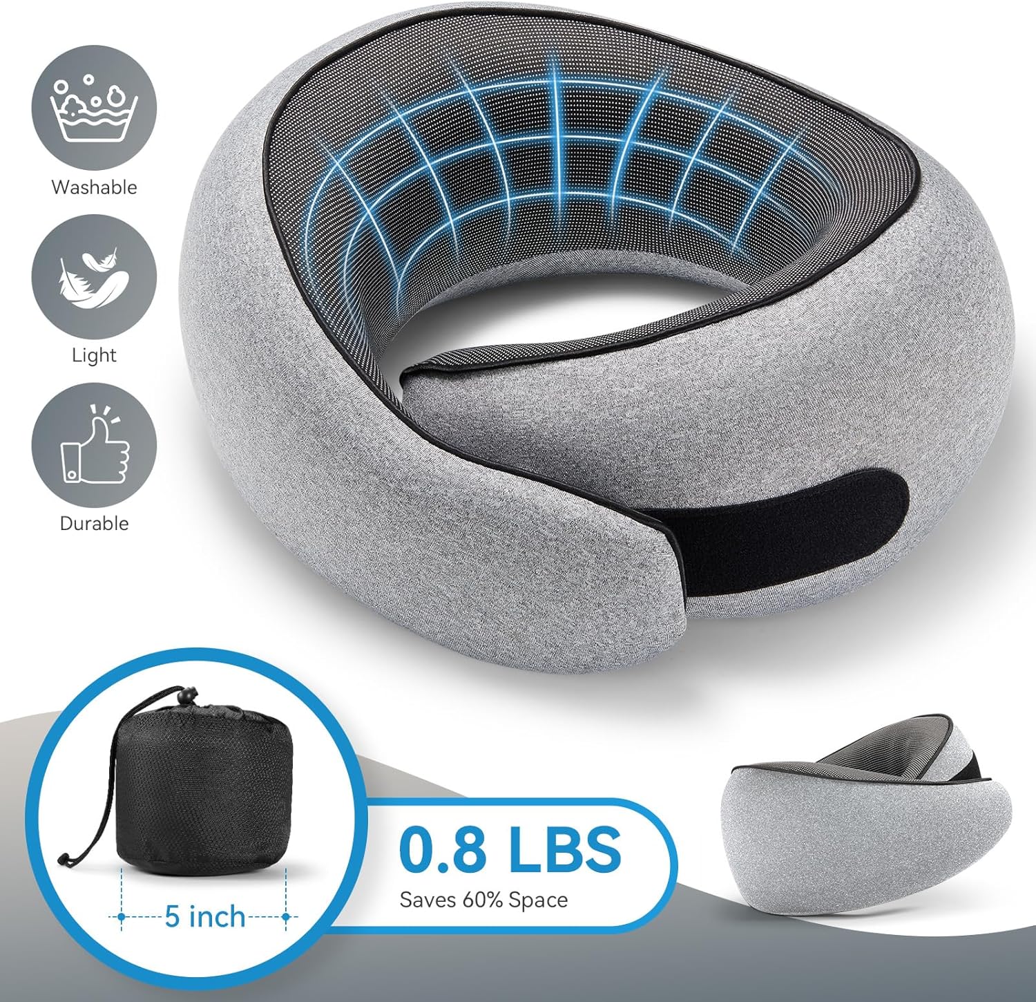 SZXYX Neck Travel Pillows - 100% Pure Memory Foam Neck Pillow for Airplanes, Comfortable Breathable Cover, 360° Support Stowable Pillows…