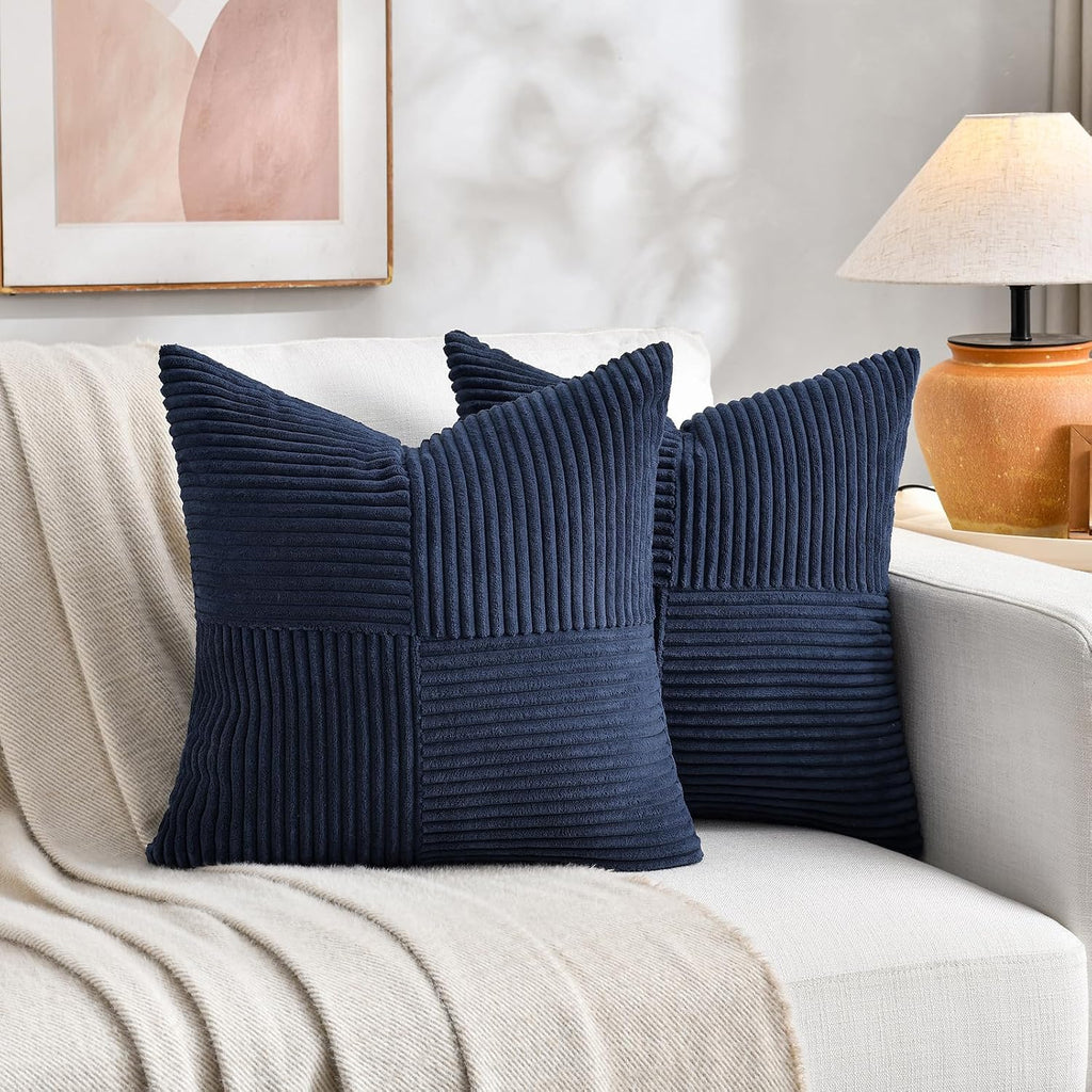 Fancy Homi 2 Packs Navy Blue Decorative Throw Pillow Covers 18x18 Inch for Living Room Couch Bed, Rustic Farmhouse Boho Home Decor, Soft…