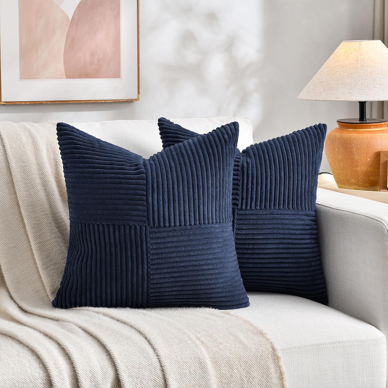 Fancy Homi 2 Packs Navy Blue Euro Decorative Throw Pillow Covers 26x26 Inch for Living Room Couch Bed, Farmhouse Boho Home Decor, Soft…