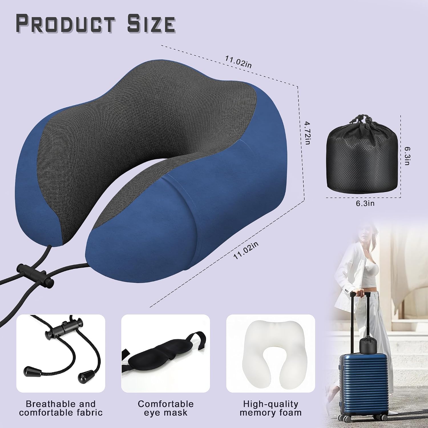 Neck Travel Pillow, Upgraded Memory Foam Pillow for Airplane, Machine Washable, Adjustable Flight Pillow, Suitable for Sleeping Airplane…