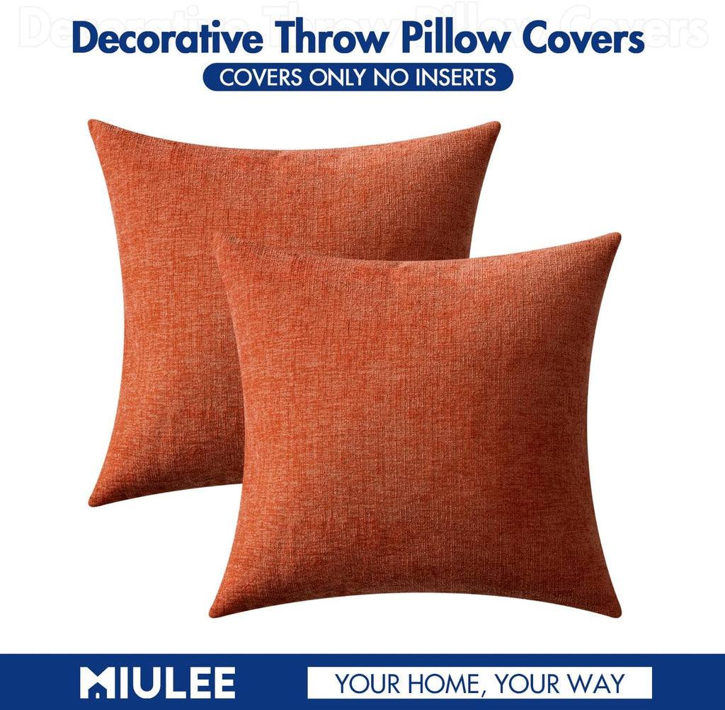 Miulee Pack of 2 Rust Throw Pillow Covers 20x20 Inch Soft Chenille Pillow Covers for Sofa Living Room Couch Solid Dyed Cases