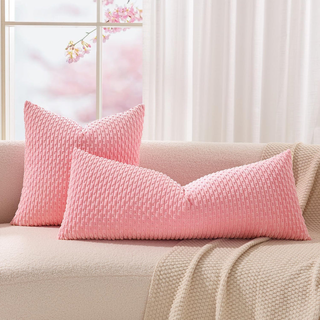 KevinTextile Kevin Textile Valentines 14x36 Inch Long Lumbar 1 Pack Boho Decorative Throw Pillow Cover Soft Striped Corduroy Rectangle Cush…