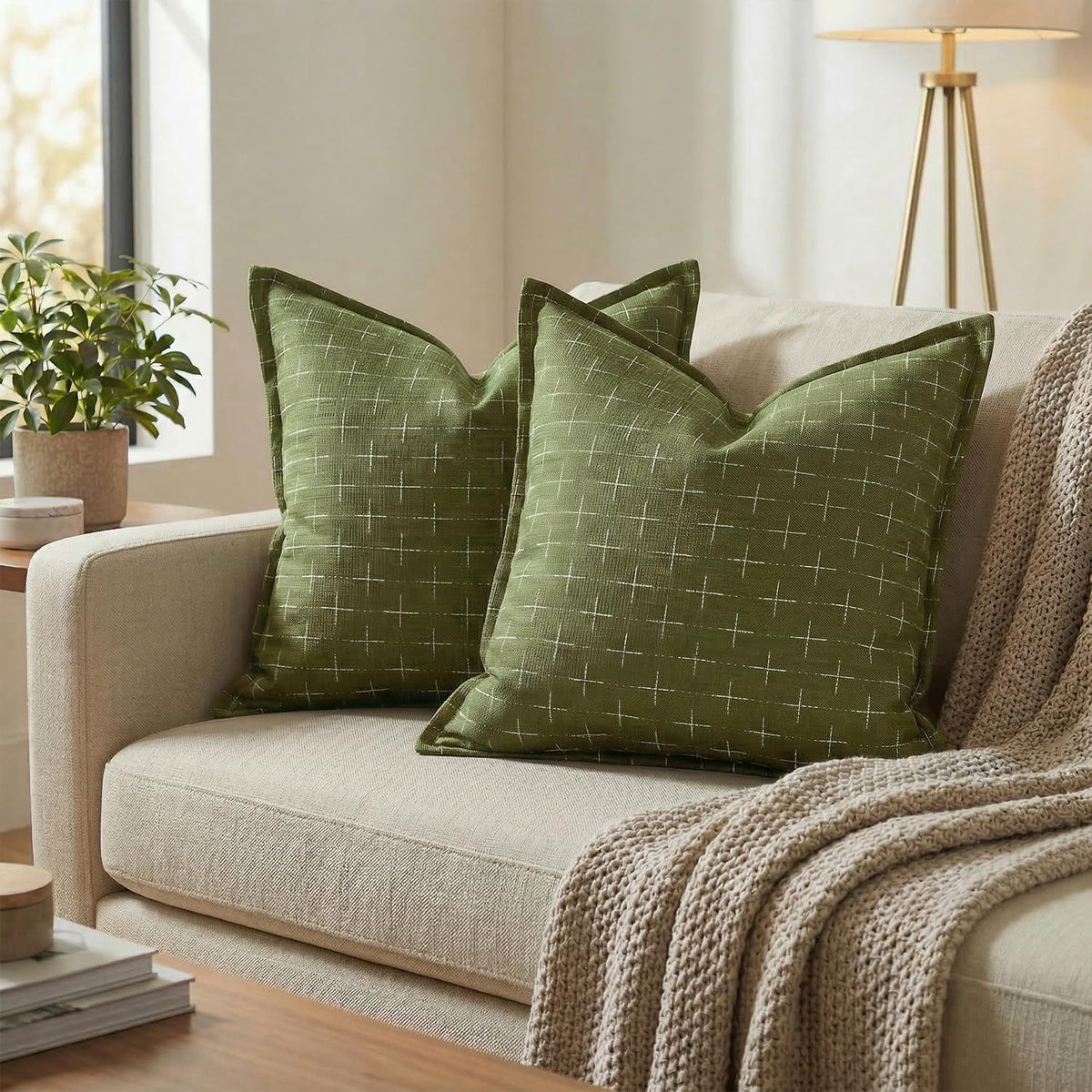 AVOINcolorlife AVOIN colorlife Pack of 2 Decorative Throw Pillow Covers 16x16 Inch, Flange Edges Woven Textured Cushion Case Home Decor for…
