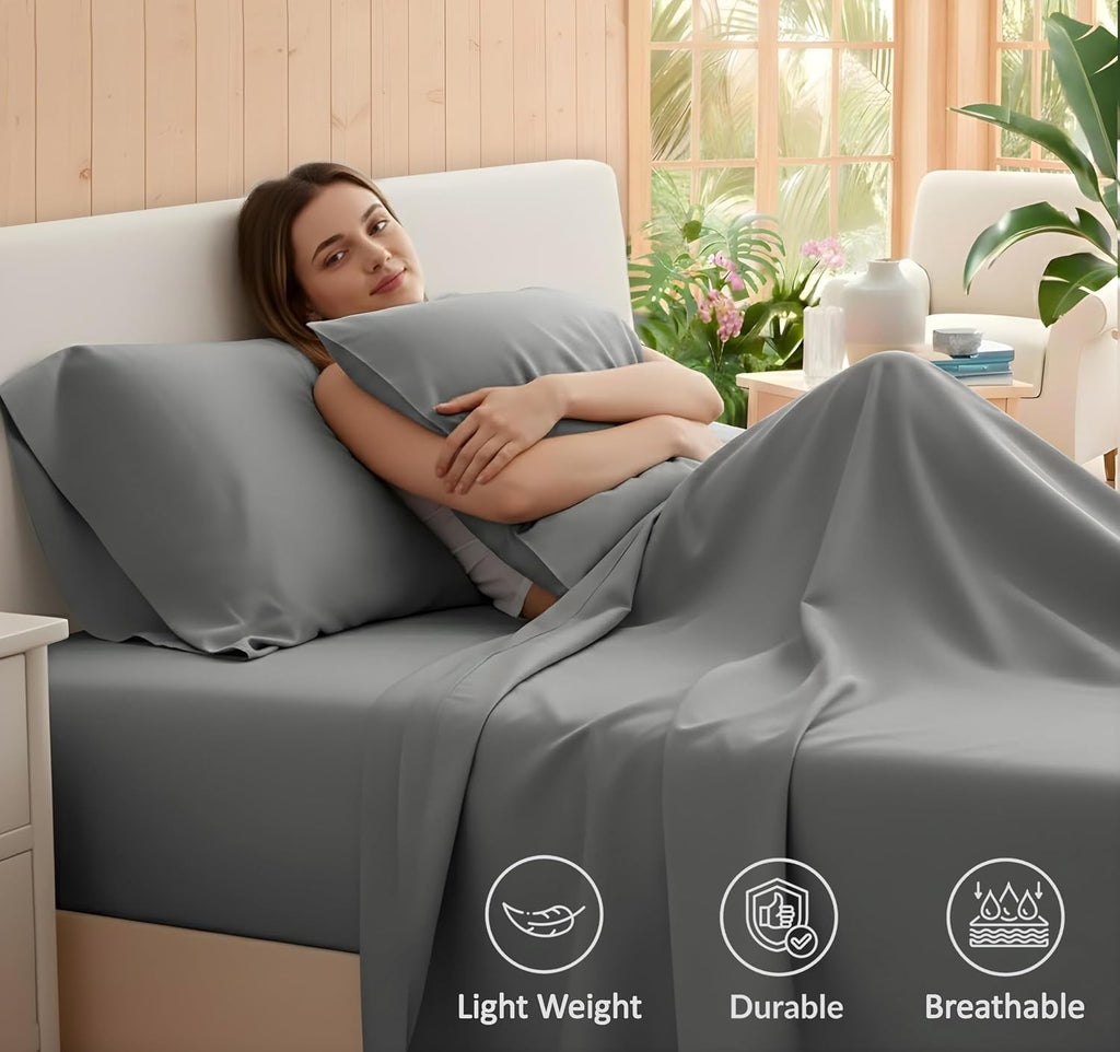 Ruvanti 100% Cotton Percale Sheets Twin Size – Crisp Cooling Bed Sheets for Hot Sleepers, Deep Pocket 16”, Soft Breathable & Durable Hotel-…