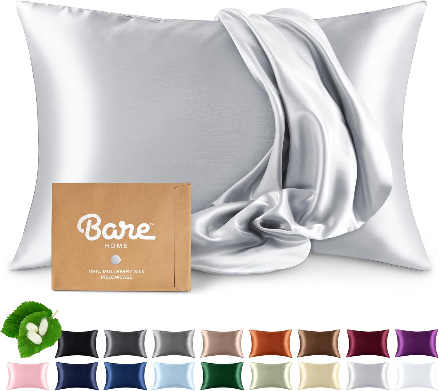BareHome Bare Home 100% Mulberry Silk Pillowcase for Hair and Skin - Ultra 6A Grade 19 Momme Silk Pillow Case - Envelope Enclosure - Breath…
