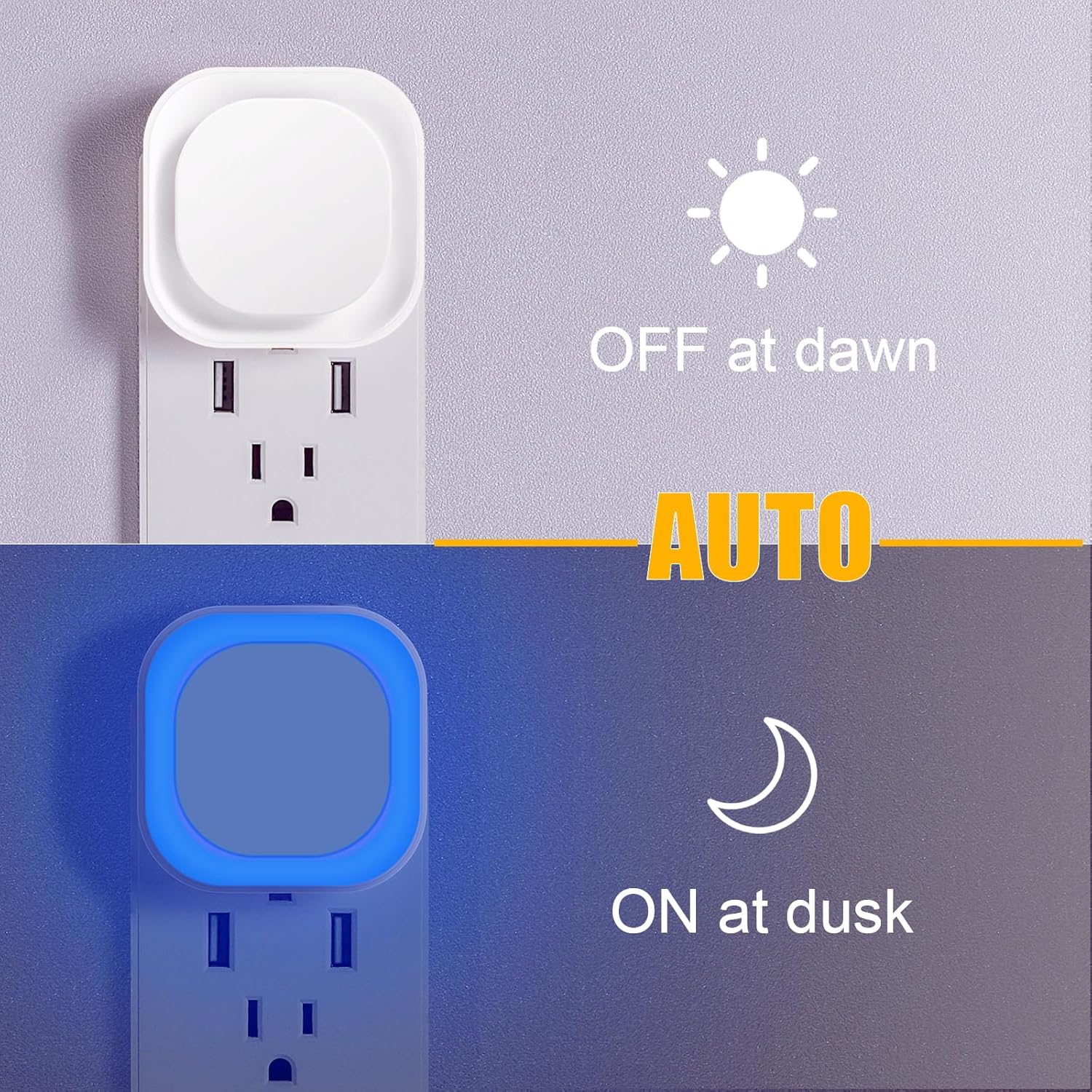 YUNLEX 2 Pack Azure Night Light, Crisp Modern Glow with Dimmable Soft Light & Indirect Reflection, Auto Dusk to Dawn Sensor, Plug in LED…