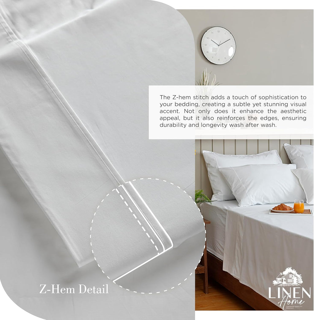 Linen Home 100% Cotton Percale Sheets Twin XL Size, White, Deep Pocket, 3 Pieces Set - 1 Flat, 1 Deep Pocket Fitted Sheet and 1…
