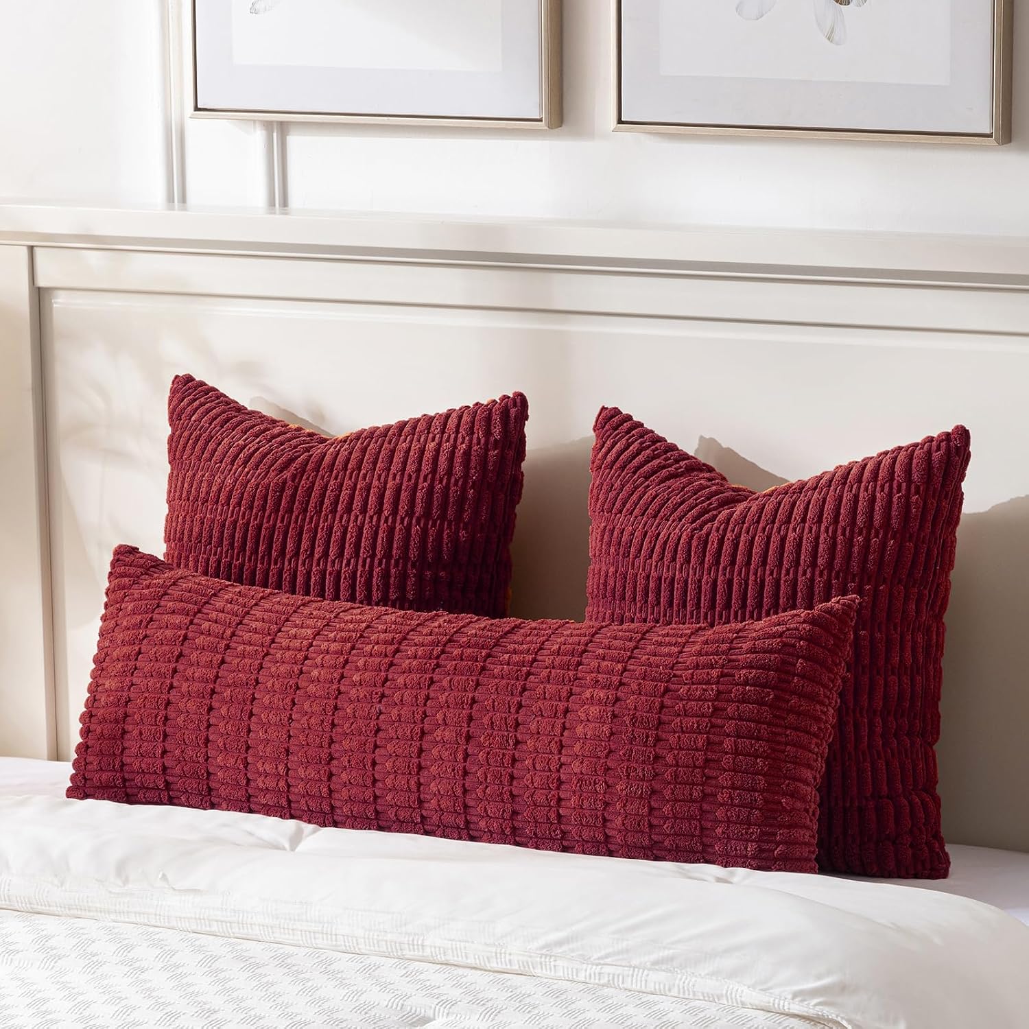 Fancy Homi Decorative Throw Pillow Covers for Bed Couch Bedroom Bench, Soft Corduroy Solid Pillow Case, Rustic Farmhouse Boho Room…