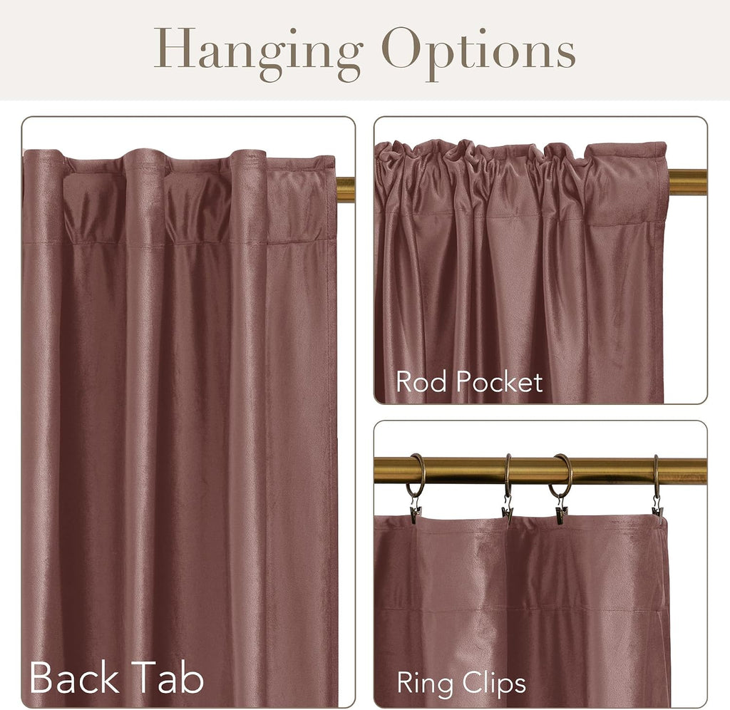 Nicetown Blackout Blush Pink Velvet Curtains for Girls Room, Rod Pocket & Back Tab Room Darkening Window Treatments Winter Drapes Luxury Te…