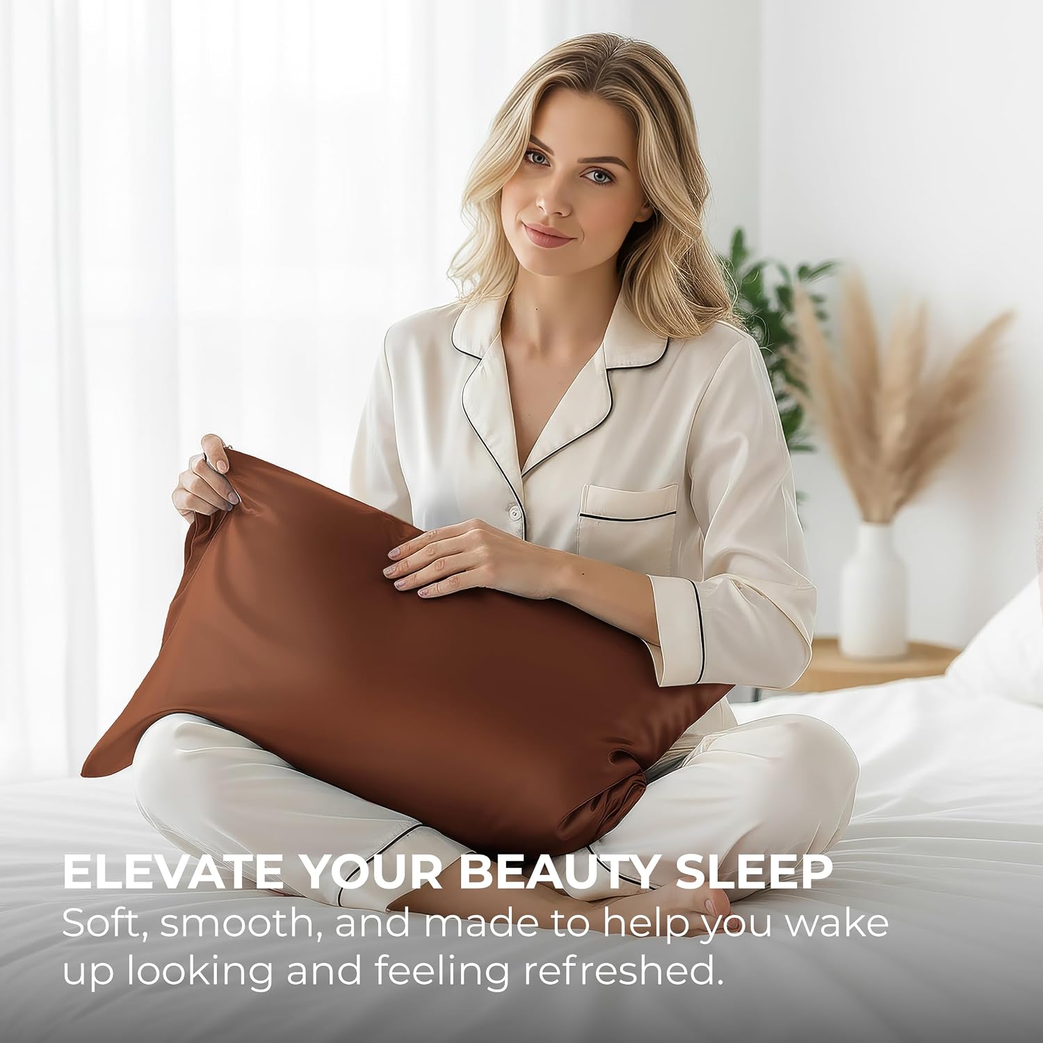 PureBedding Pure Bedding Satin Pillowcase 2 Pack - King Size (20"x40", Brown) - Silky Pillow Cases for Hair and Skin - Satin Pillow Covers…