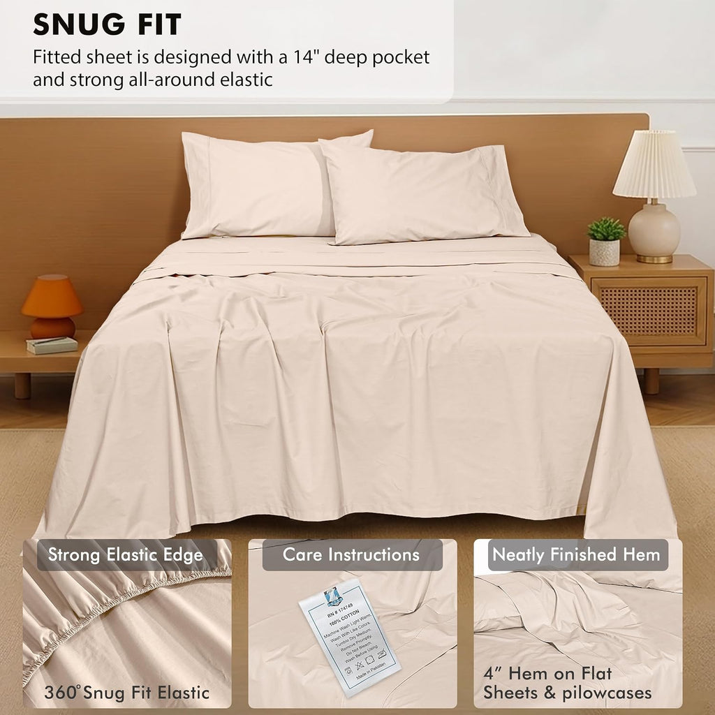 Zoyer 100% Cotton Sheets – Split King Size Percale Bedding, Cooling & Breathable, Durable with a Crisp, Soft & Comfortable Feel, 16" Deep P…