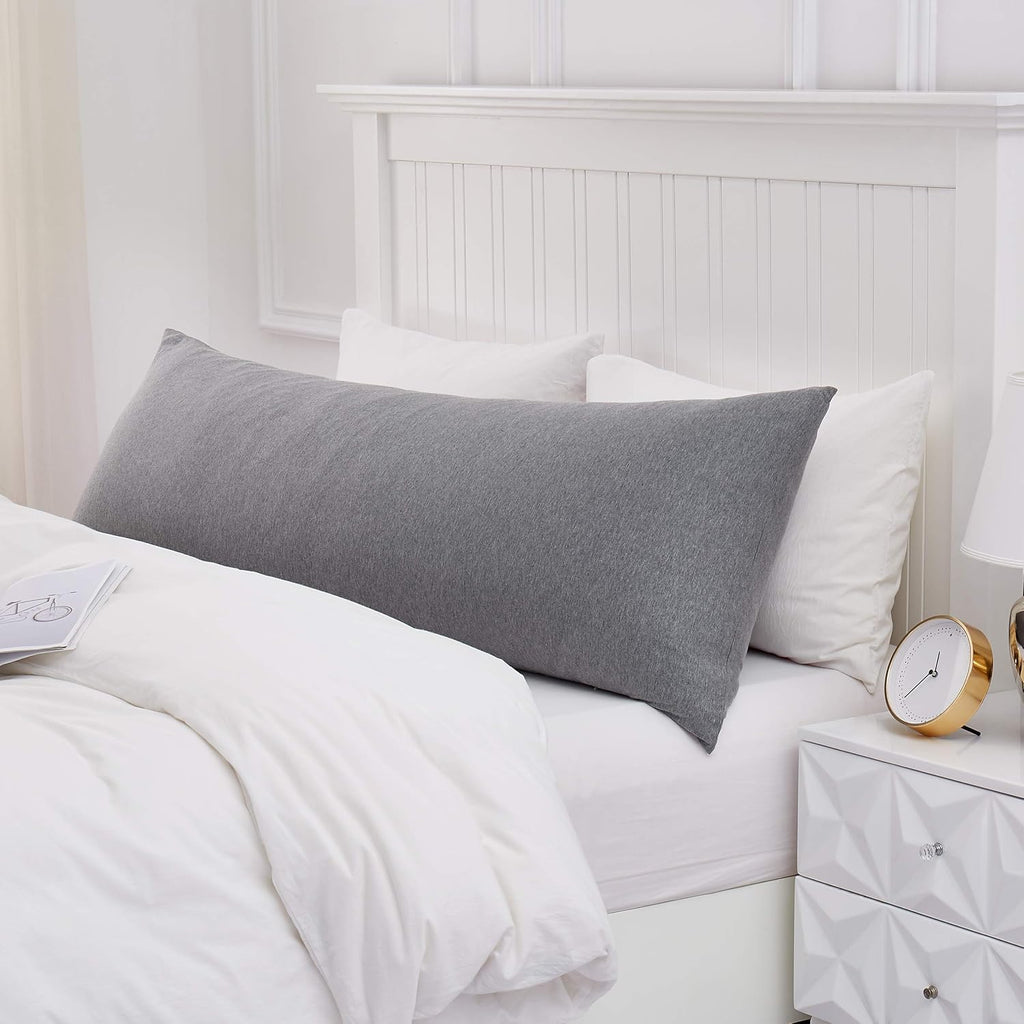 Oubonun 100% Jersey Cotton Body Pillow Cover with Zipper - Luxury Soft Removable Pillow Case - Long Fuzzy - Knitted (Grey, 21"X54") Cotton…