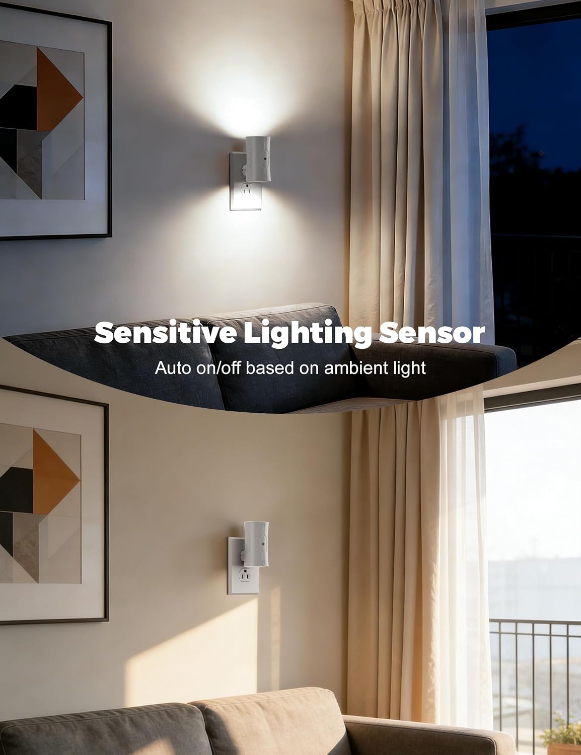 Fesnne Night Light, LED Night Lights Plug into Wall, [2 Pack] White 0-100LM Adjustable Brightness Light Sensor Plug in Night Light for Hall…