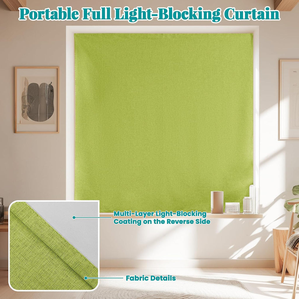 100% Blackout Self Adhesive Curtains, Black Out Shade for Window, Fabric Temporary Window Coverings Easy to Hang Curtains No Rod Needed…