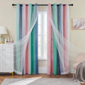 Addsomecolortolife XiDi Pink Green Grey Kids Room Curtains, 34"W x 72"L, Blackout, Modern, Striped, 1 Panel Pink