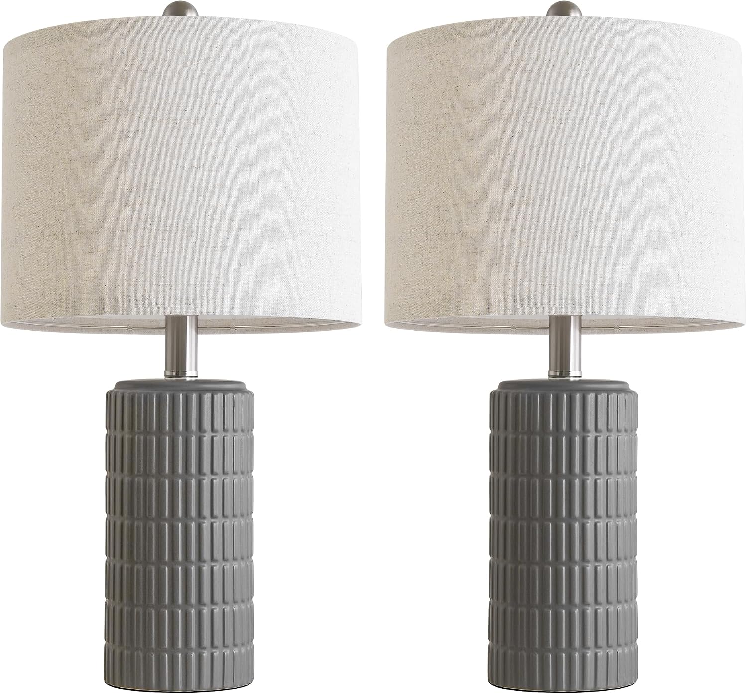 PoKat 20.75'' Ceramic Small Table Lamps for Bedroom, Modern Dark Gray Bedside Lamps Set of 2, Farmhouse Lamps for Living Room with Linen…
