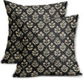 Black Floral Pillow Covers 22x22 Inch Set of 2, Vintage Flower Block Print Decorative Throw Pillowcases Outdoor Farmhouse Cushion Covers…