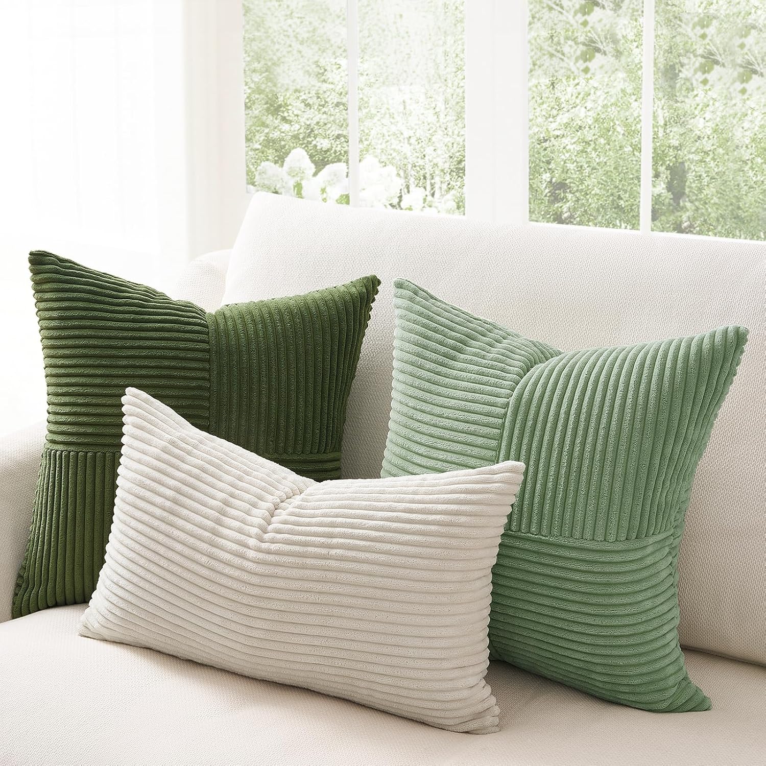 Topfinel SageGreen Throw Pillow Covers, Boho Farmhouse 20x20 Inch Cushion Covers Set of 4, Soft Corduroy Home Decor for Couch Bed Sofa Living…