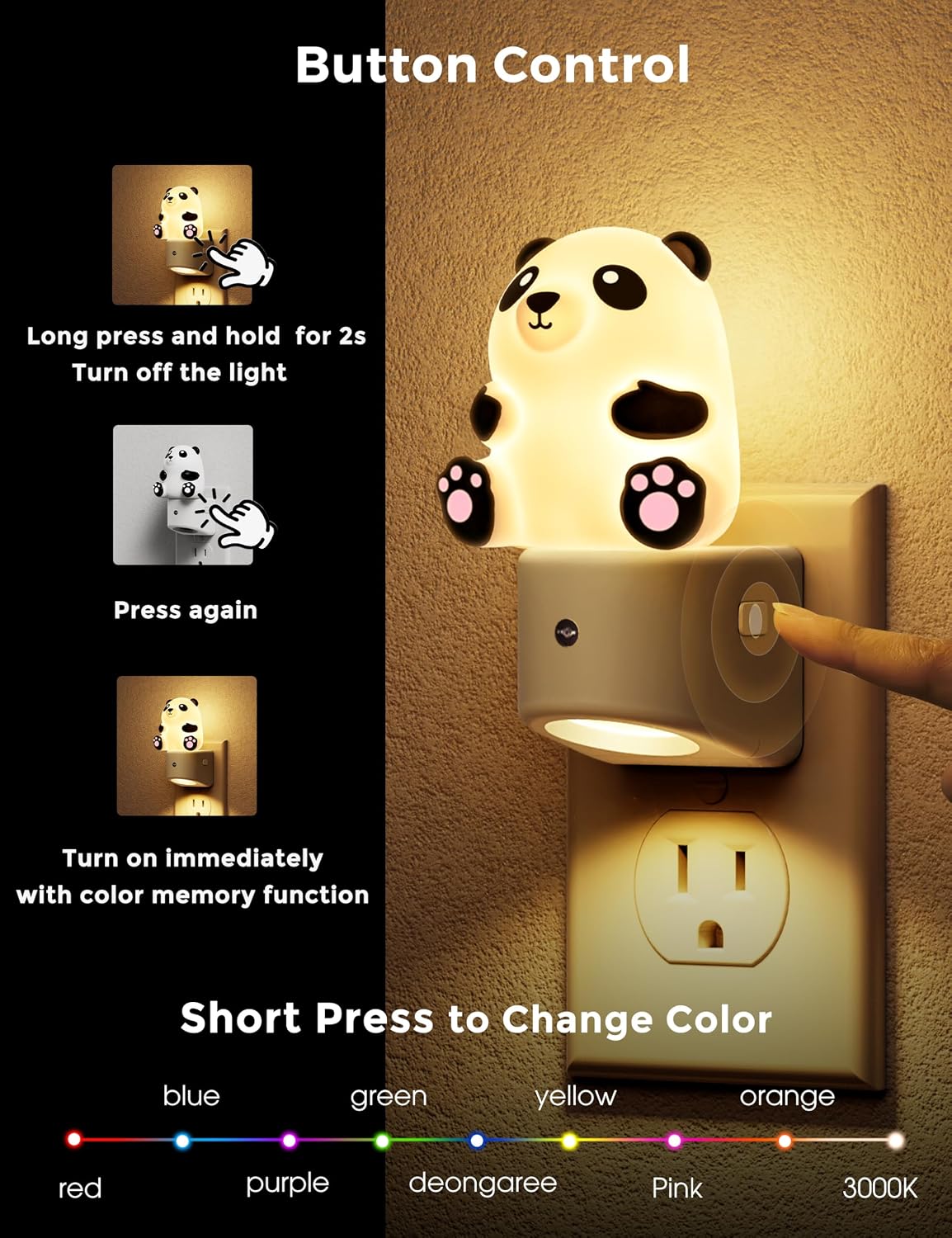 L LOHAS LED Night Light for Kids, 3D Panda Night Light Plug in, Dusk to Dawn Nursery Night Lights, RGB+Soft White 3000K, 3 Lighting…
