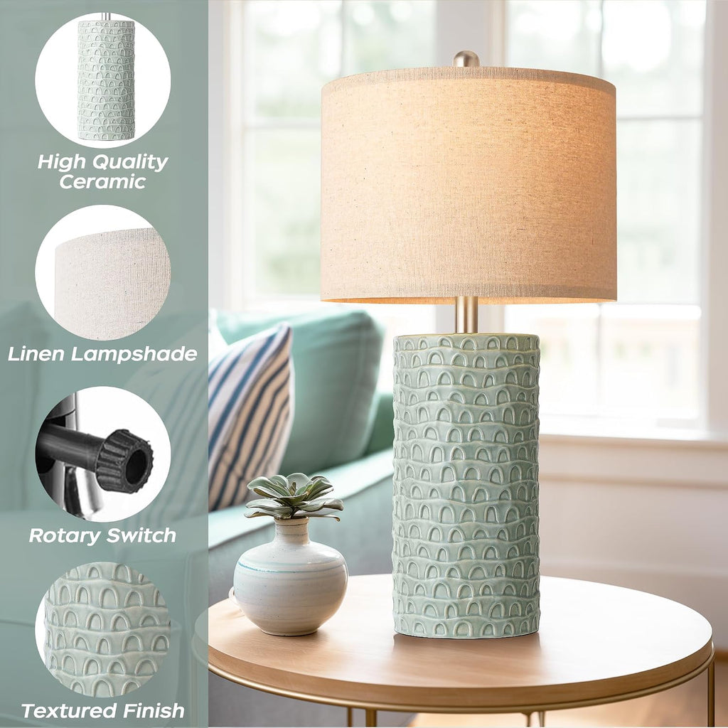 PARTPHONER 23" Modern Ceramic Table Lamp Set of 2, Table Lamps for Living Room, Rustic Farmhouse Bedside Lamps Nightstand lamp for…