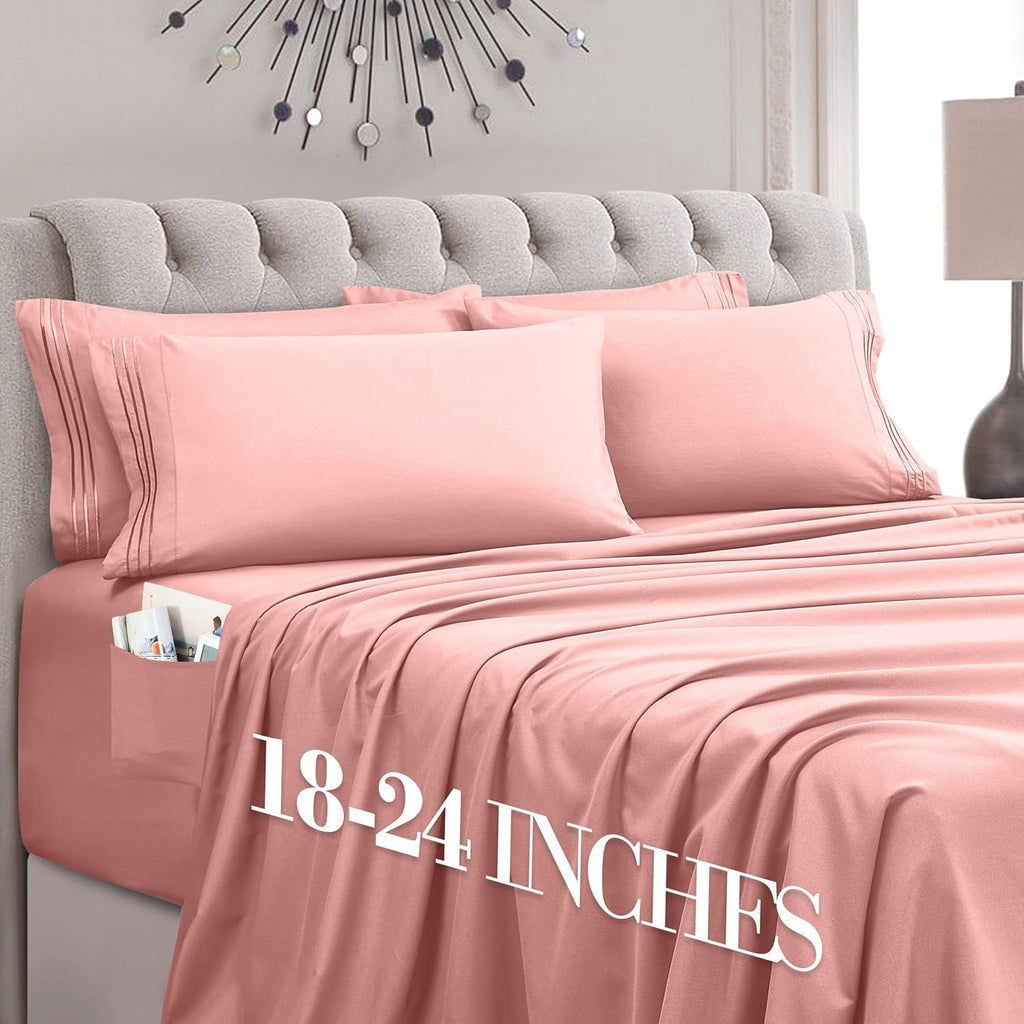 MocassiLuxuryBedding Mocassi Luxury 6-Piece Sheet Set, Ultra Soft 1800 Hotel Quality Microfiber Sheet Set, Fits Mattresses Up to 18 to 24 I…