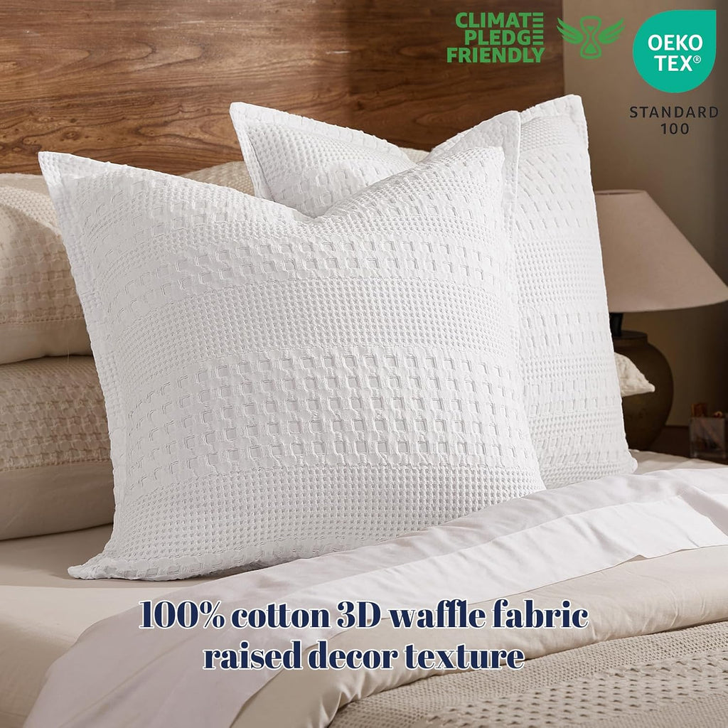 Phf 100% Cotton Ruffle Waffle Weave Euro Sham Covers, 2 Pack 26" x 26" Bed Pillow Covers for Elegant Home Decor, No Filling, Luxury Aesthet…