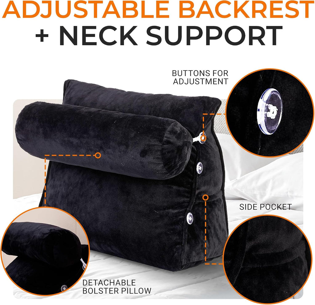 Cheer Collection Reading Wedge Pillow - Adjustable Wedge Reading Pillow with Neck Support, Hollow Fiber-Filled Backrest Pillow for…