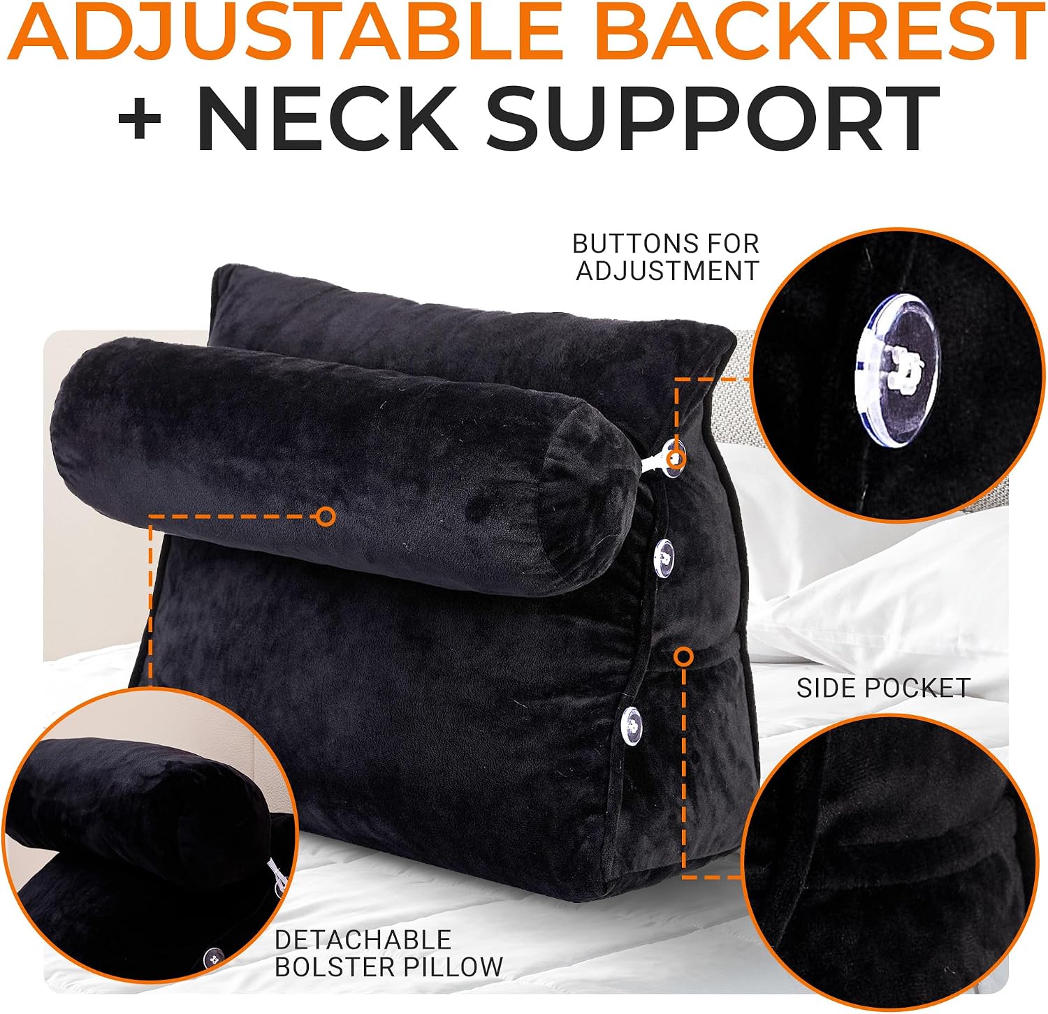 Cheer Collection Reading Wedge Pillow - Adjustable Wedge Reading Pillow with Neck Support, Hollow Fiber-Filled Backrest Pillow for…