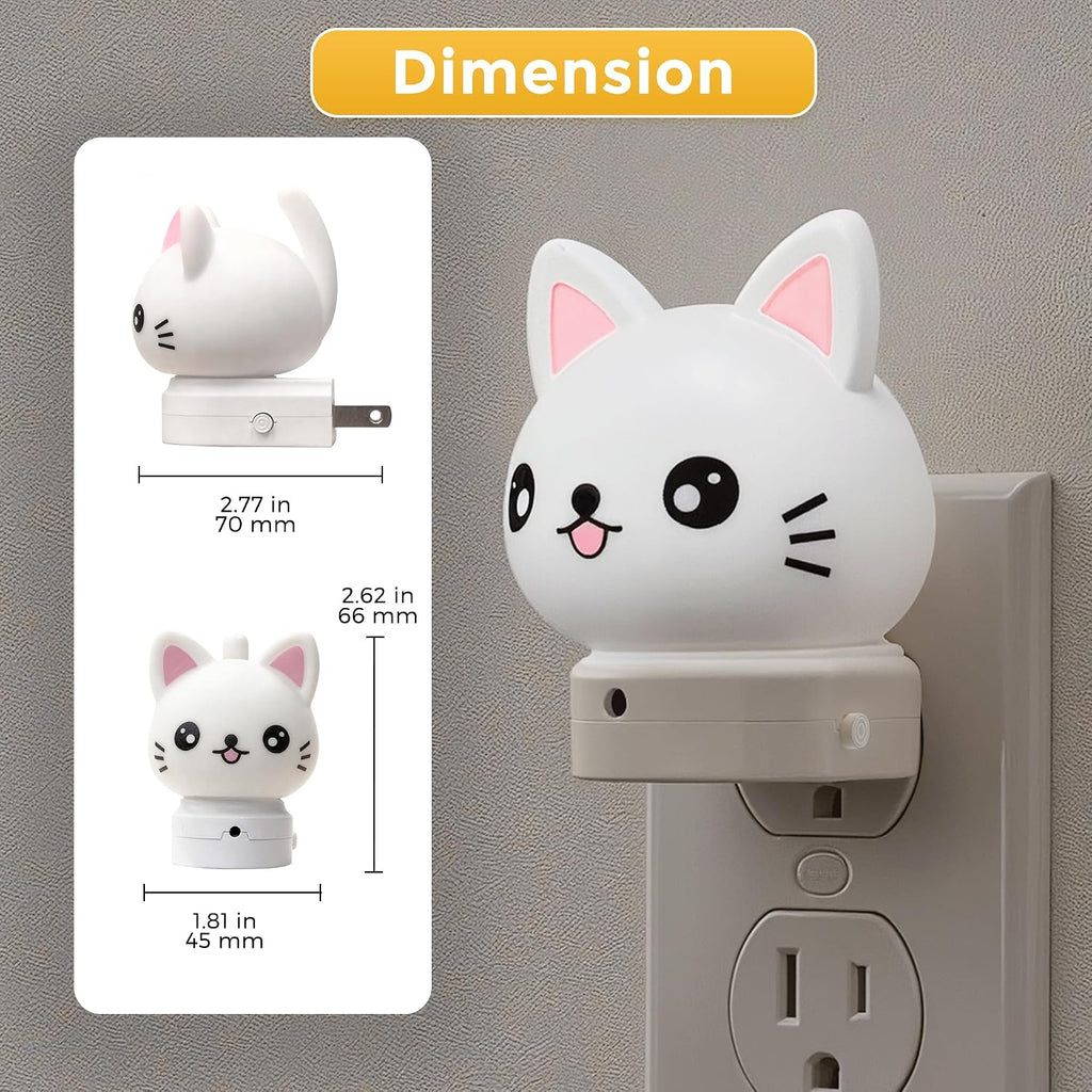 L LOHAS LED Plug in Night Light for Kids,2-Pack 3D Cute Cat Night Lights with Dusk to Dawn Sensor, RGB+Soft White 3000K Cat Night…