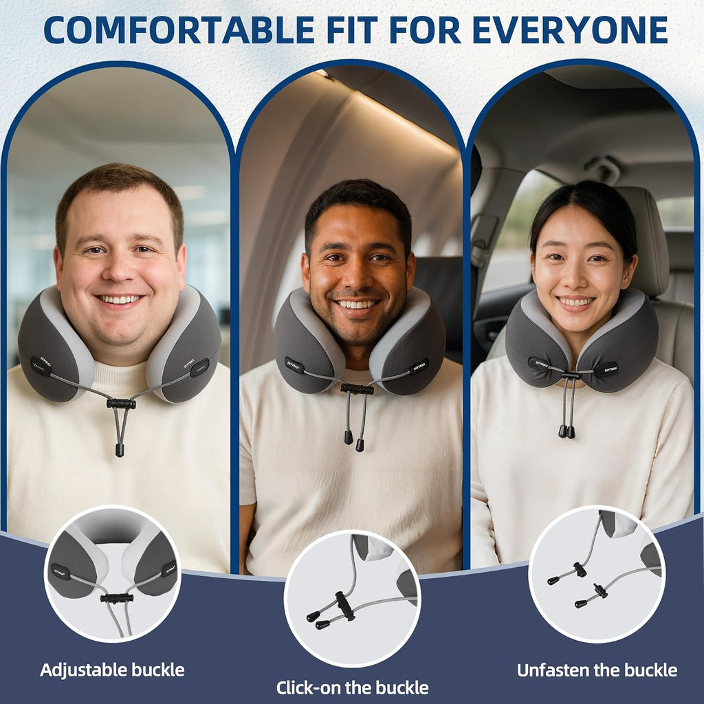 Skytraxcomf SKYTRAX COMF® Ergonomic Memory Foam Travel Neck Pillow, Washable Cooling Ice Silk Cover, Firm Neck Support for Airplane Long Fl…