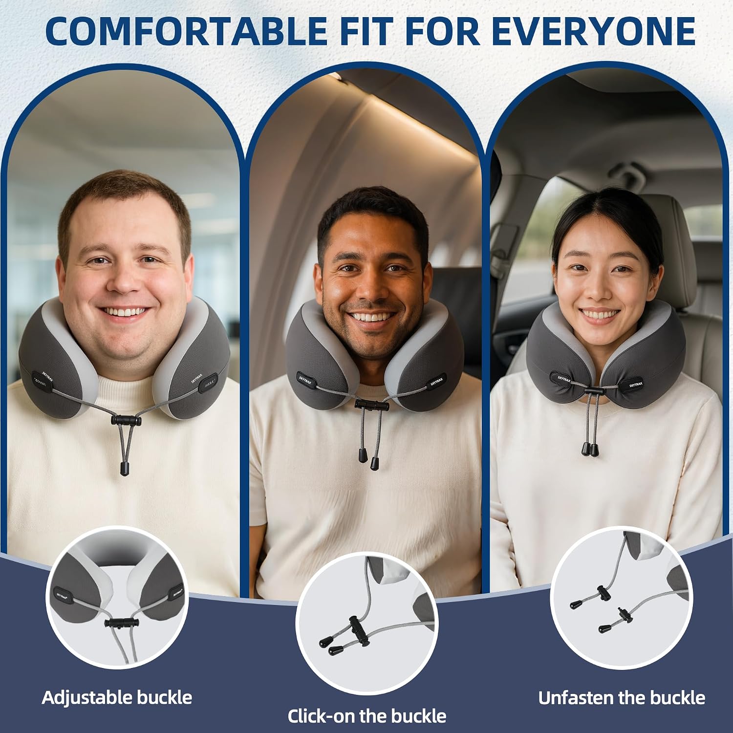 Skytraxcomf SKYTRAX COMF® Ergonomic Memory Foam Travel Neck Pillow, Washable Cooling Ice Silk Cover, Firm Neck Support for Airplane Long Fl…