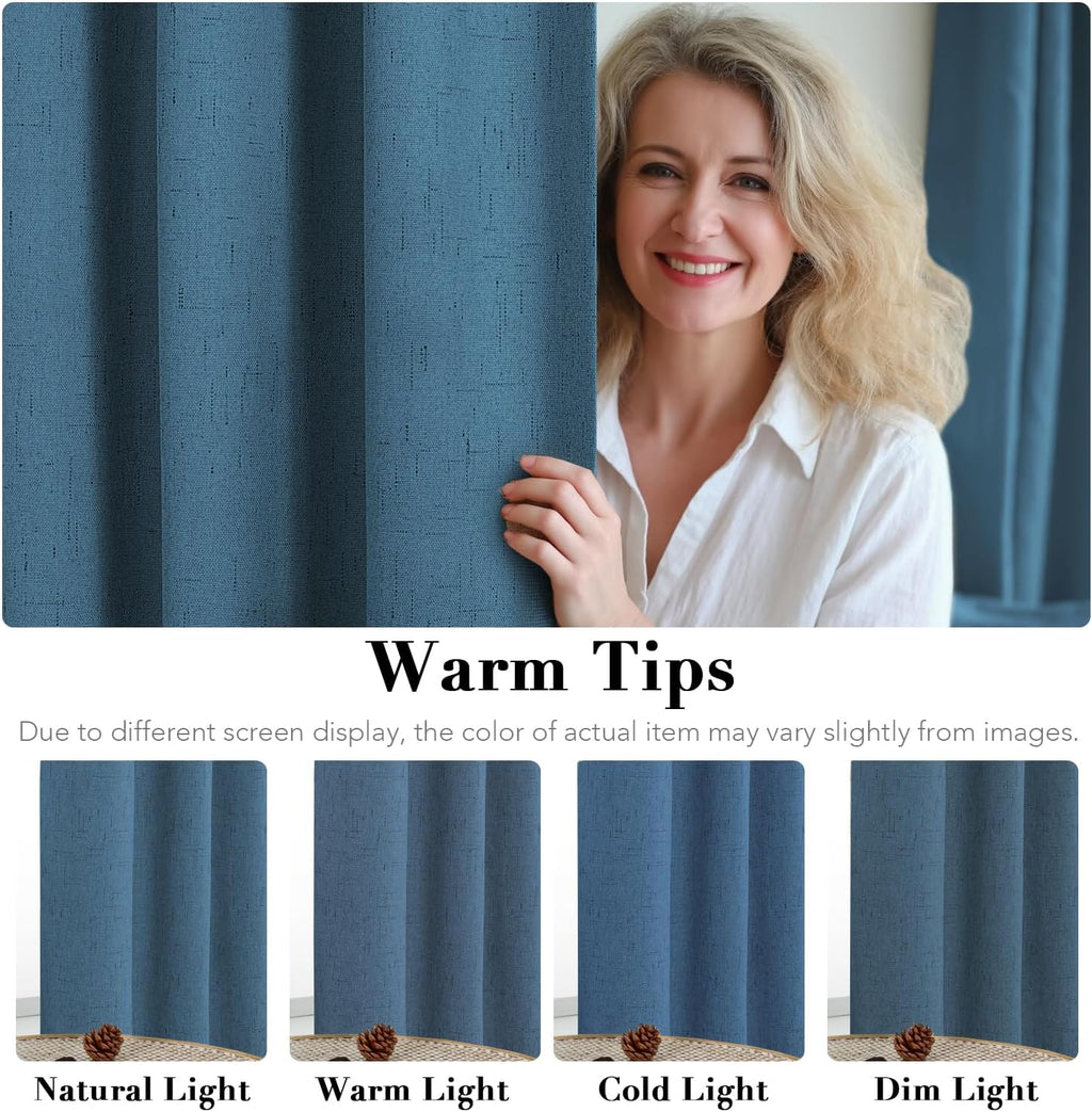 H.VERSAILTEX Linen Blackout Curtains Durable Thick Textured Linen Look 100% Blackout Patio Door Curtain Anti Rust Grommet Extra Wide…