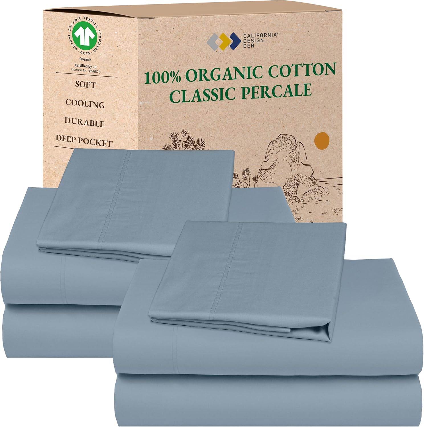 CaliforniaDesignDen California Design Den Pack of 2 Twin Bed Sheets Set - 100% Organic Cotton, Crisp Percale, Deep Pocket Twin Sheet Set, L…