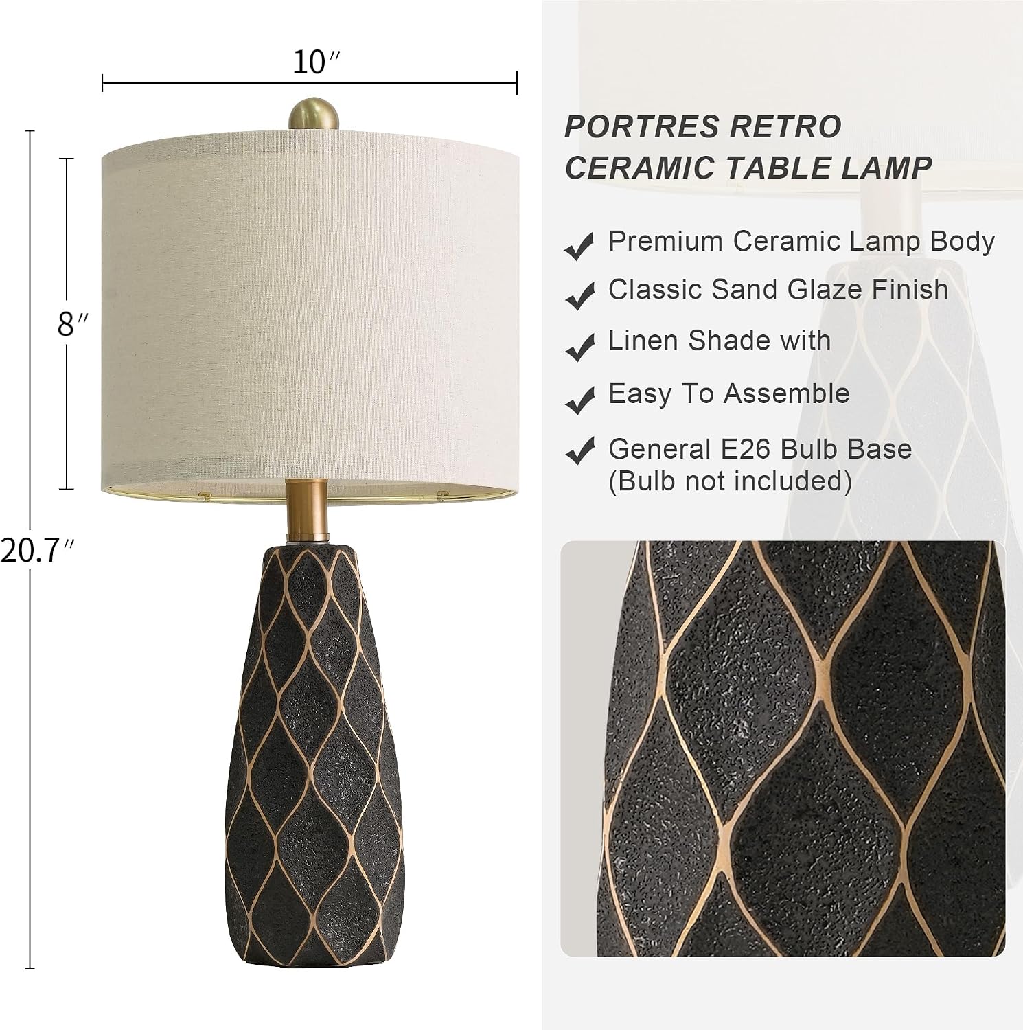 20.75" Small Table Lamps for Living Room Bedroom Lamps Set of 2 Ceramic Modern Boho Bedside Lamps Night Stands Farmhouse Vintage…