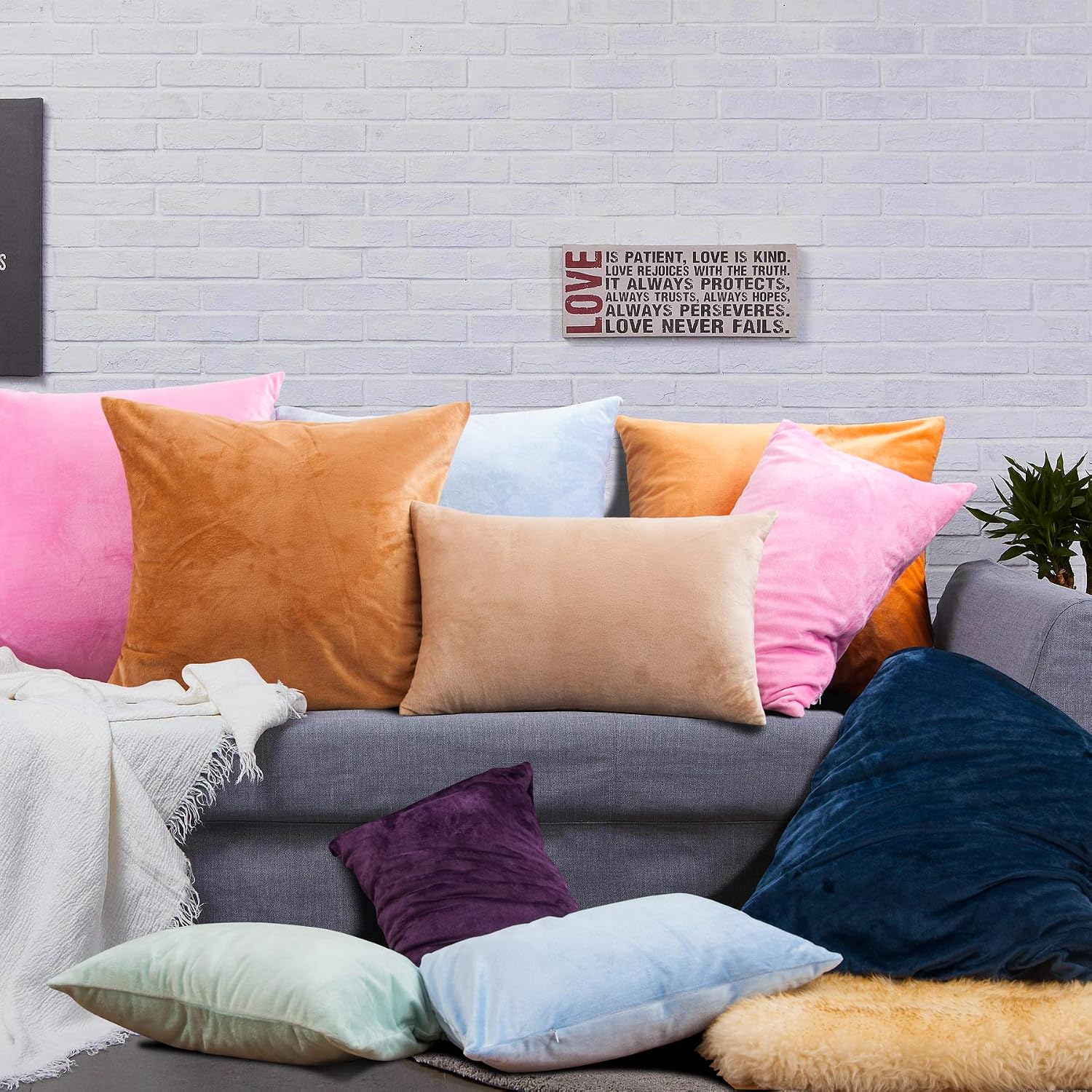 Ntbay Zippered Velvet Square Throw Pillow Covers, 2 Pack Soft and Luxury Decorative Cushion Cases, 18x18 Inches, Cyan 2 Pack silver