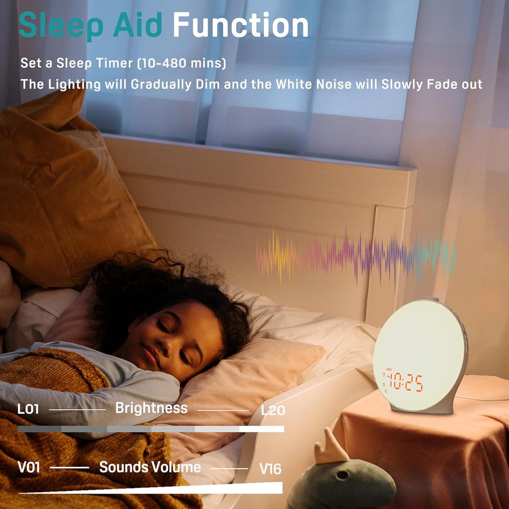 JALL Full Screen Sleep Sound Machine Sunrise Alarm Clock with 25 White Noise Nature Sounds, Wake Up Light for Bedrooms, Hi-Fi Bluetooth…