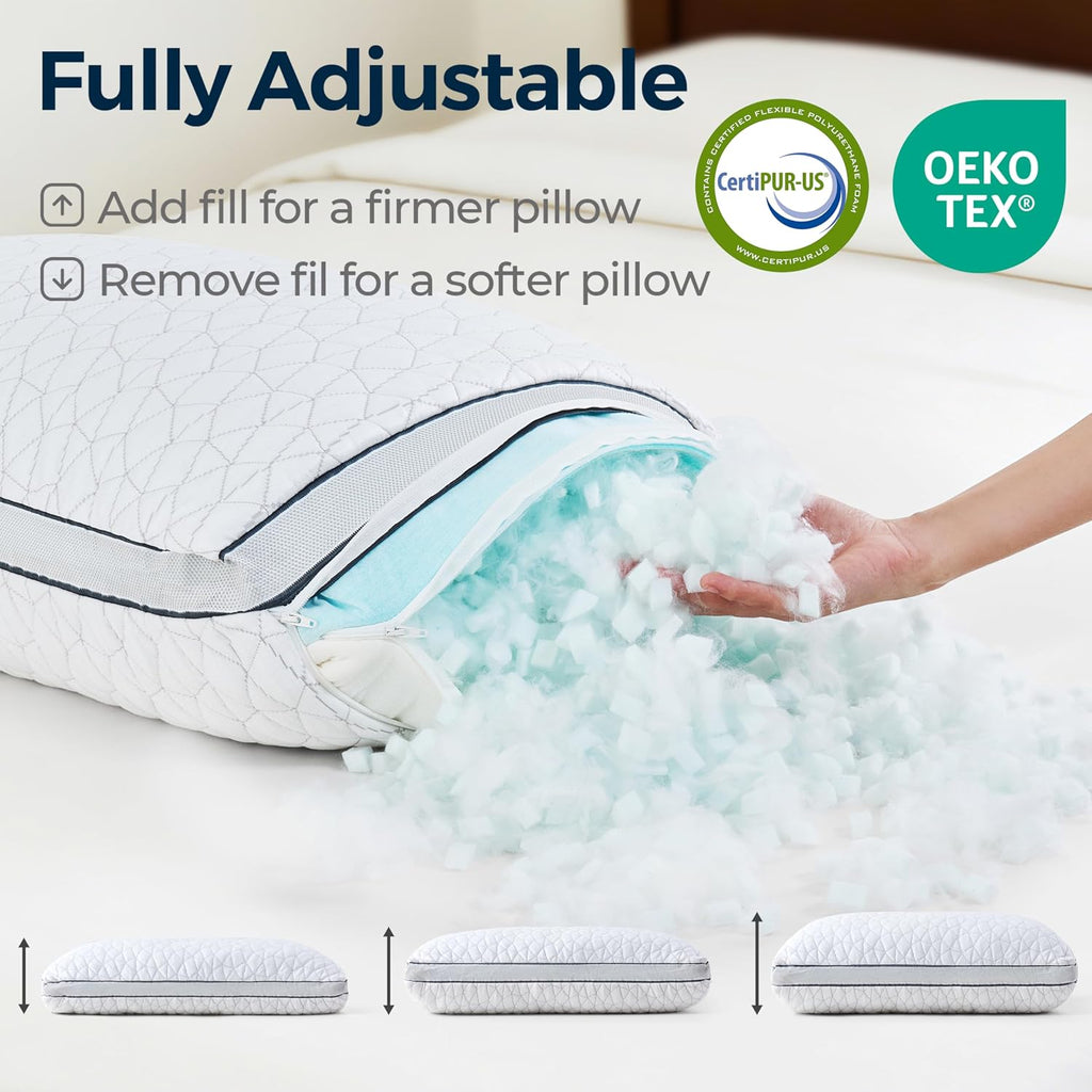 RainmrBedding Rainmr Shredded Memory Foam Cooling Pillow for Sleeping, 20" x 36" King Size Pillow with Dual-Side Pillowcase - Cool & Bamboo…