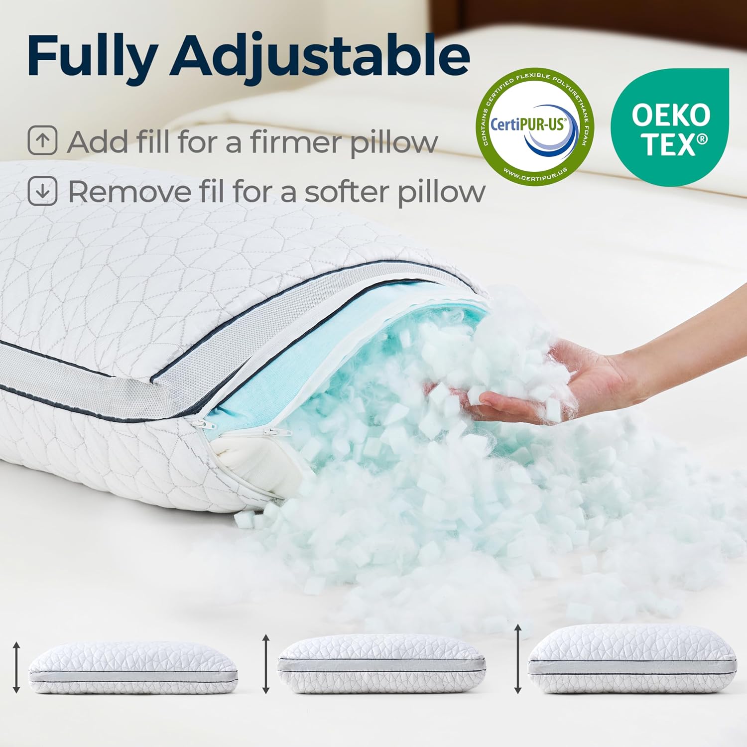 RainmrBedding Cooling Pillow with Shredded Memory Foam for Sleeping, 20x30 Adjustable Bed Pillow with Cool & Bamboo-Derived Rayon Side, Fir…