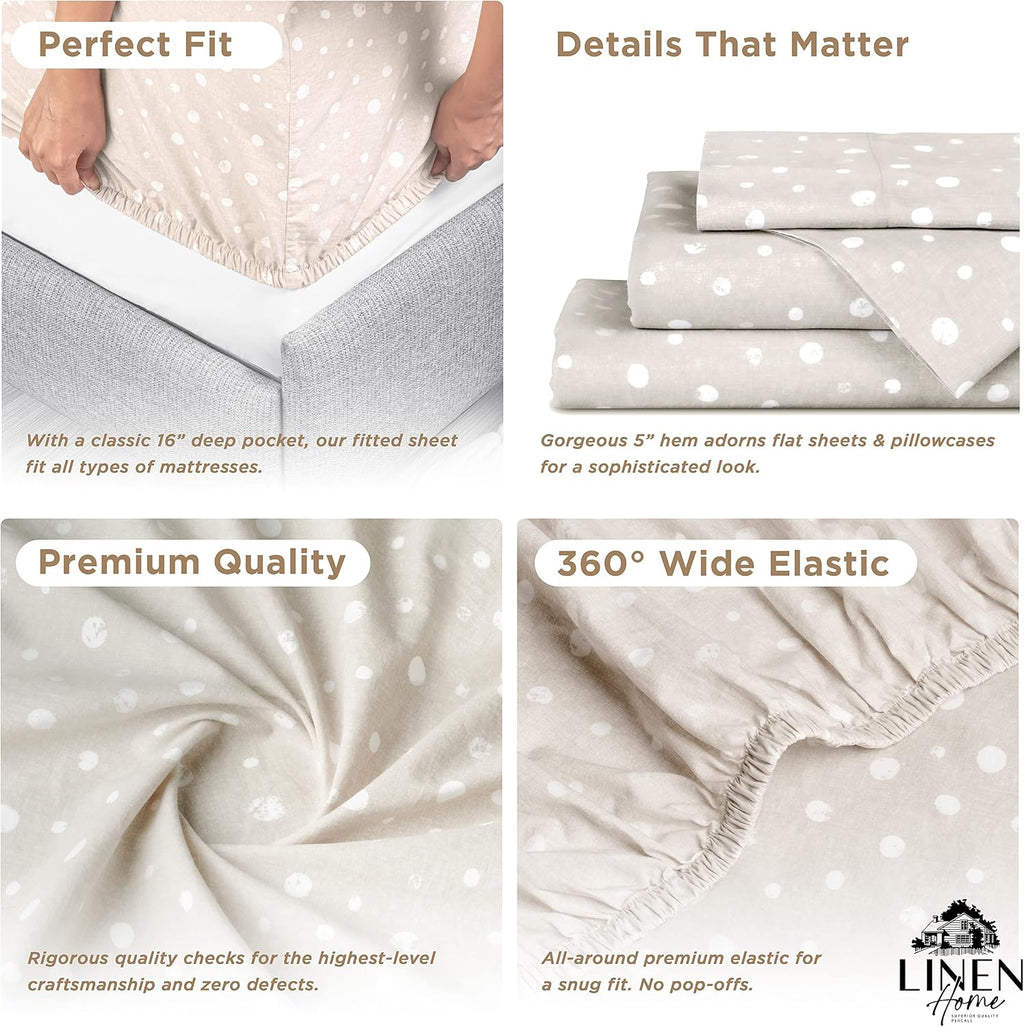 Linen Home Cotton Lyocell Blend Percale Sheet Set King Size - 4 Piece Deep Pocket Bedding, Pre-Washed & Shrunk, Crisp Cooling Fabric…