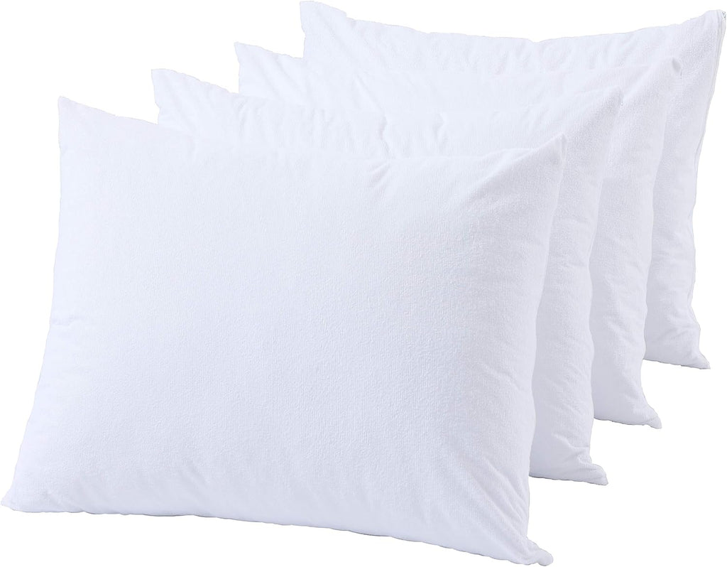 NiagaraSleepSolution Niagara Waterproof Pillow Protectors Queen 4 Pack Cotton Terry 100% Waterproof Cooling Zippered Cotton White T Pillow…