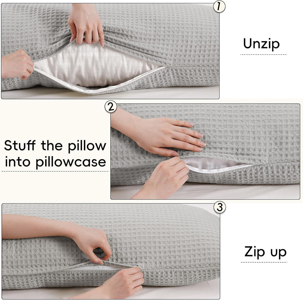 Phf Ultra Soft Waffle Weave Body Pillowcase with Zipper, No Insert, 1Pack 20" x 54" Pillow Sham, Breathable & Skin-Friendly Body Pillow cas…