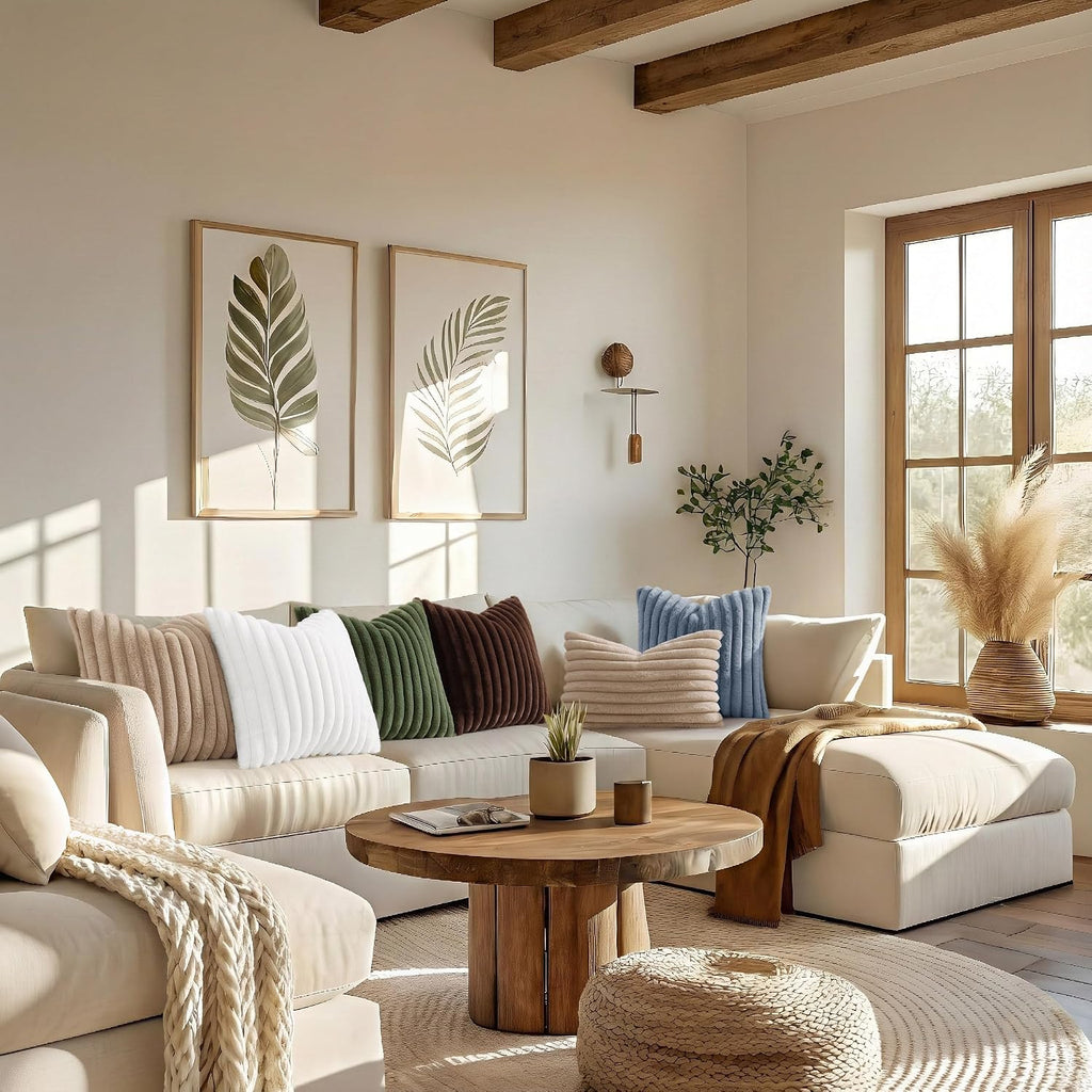 decorUhome Summer Cozy Faux Fur Throw Pillow Covers 16x16 Set of 2 Decorative Soft Plush Striped Modern Farmhouse Boho Couch Pillow Cases w…