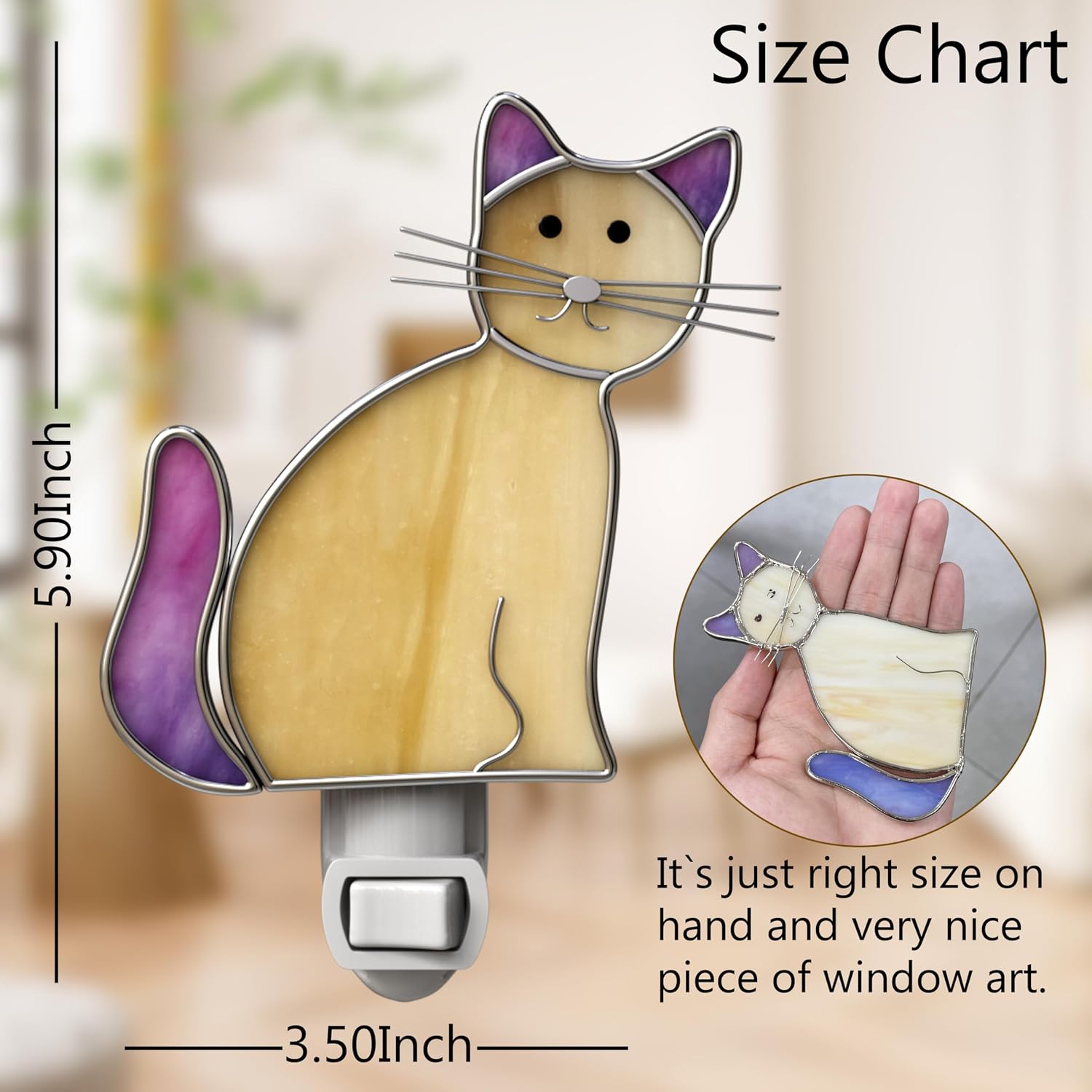 KY&BOSAM Stained Glass Cat Night Lights Plug into Wall 1-Pack 7W Plug in Night Light Dusk to Dawn 3000K Warm White Bright Nightlight…